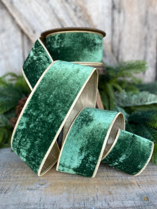 2.5" Green Velvet Ribbon, Christmas Ribbon, Designer RIbbon
