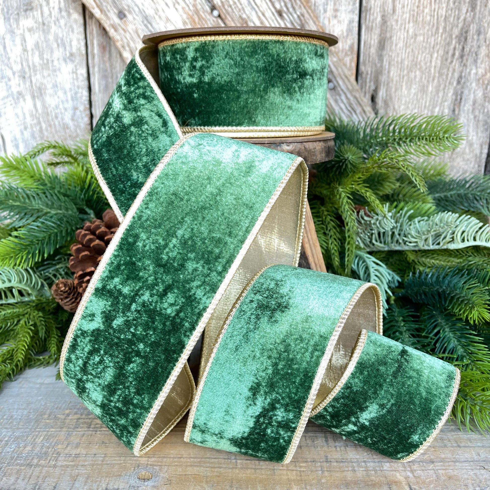 2.5" Green Velvet Ribbon, Christmas Ribbon, Designer RIbbon