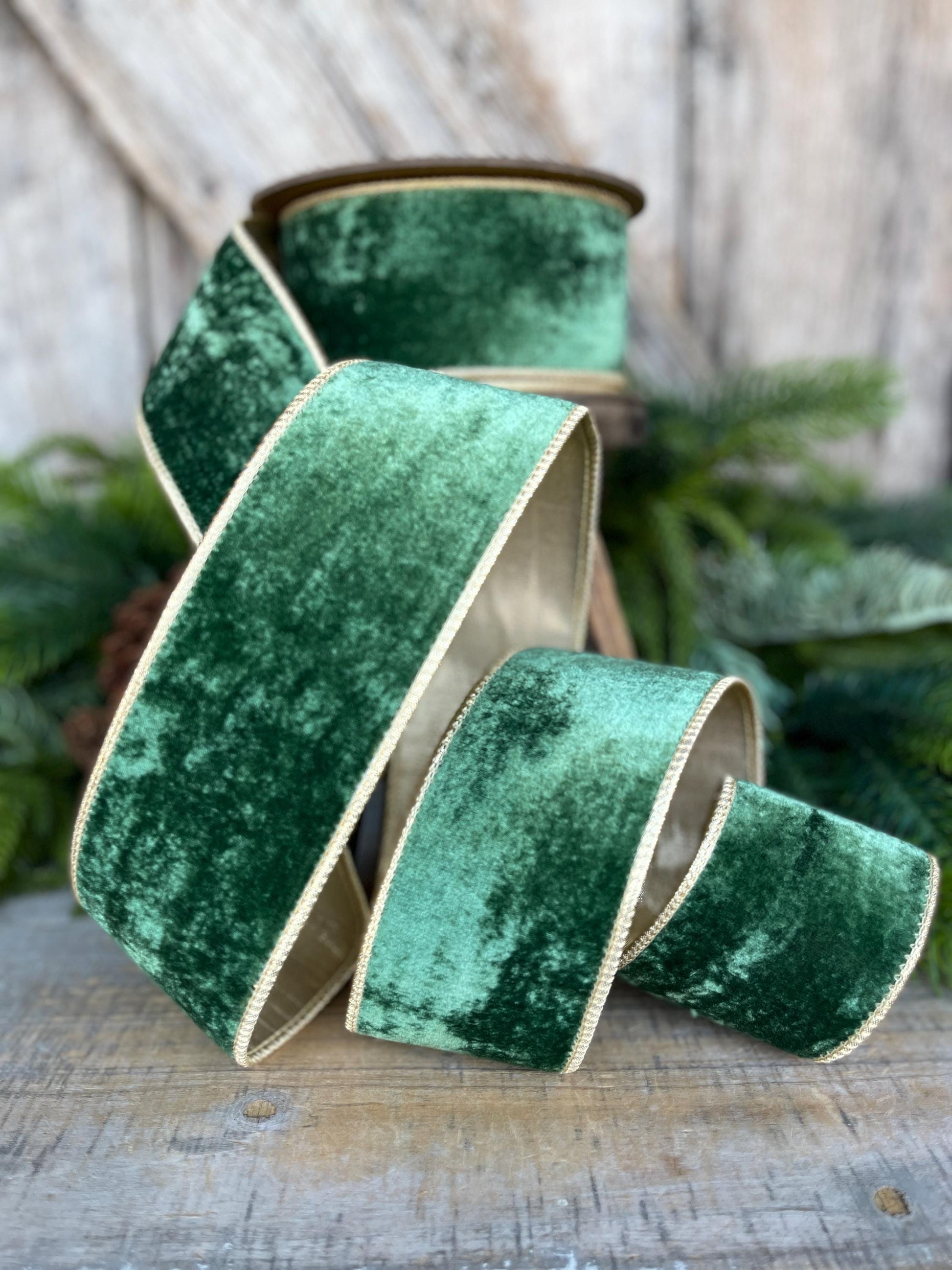 2.5" Green Velvet Ribbon, Christmas Ribbon, Designer RIbbon