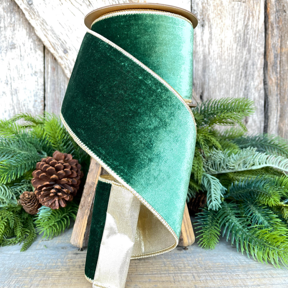 4" Green Velvet Ribbon, Christmas Ribbon, Designer RIbbon