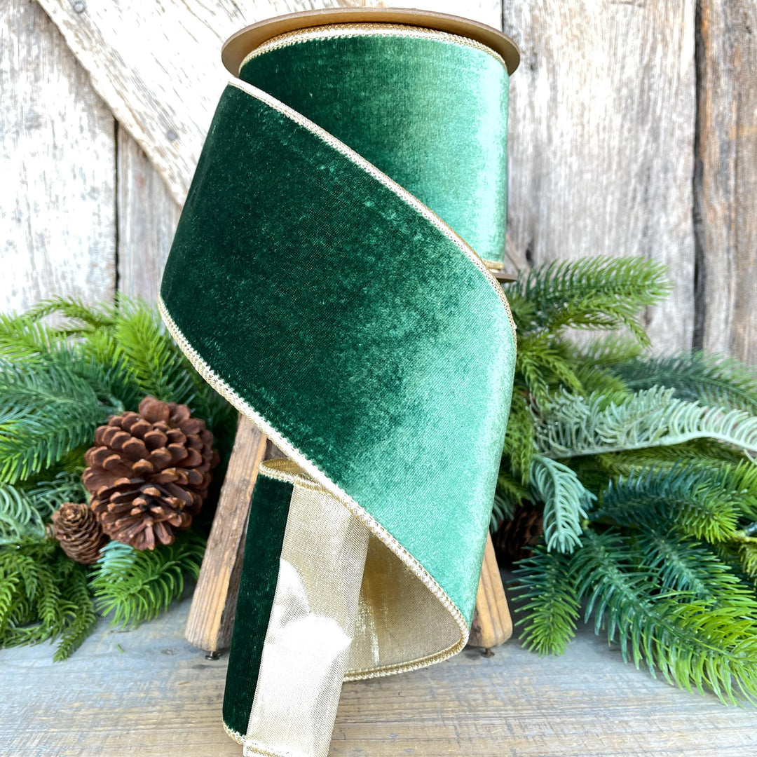 4" Green Velvet Ribbon, Christmas Ribbon, Designer RIbbon