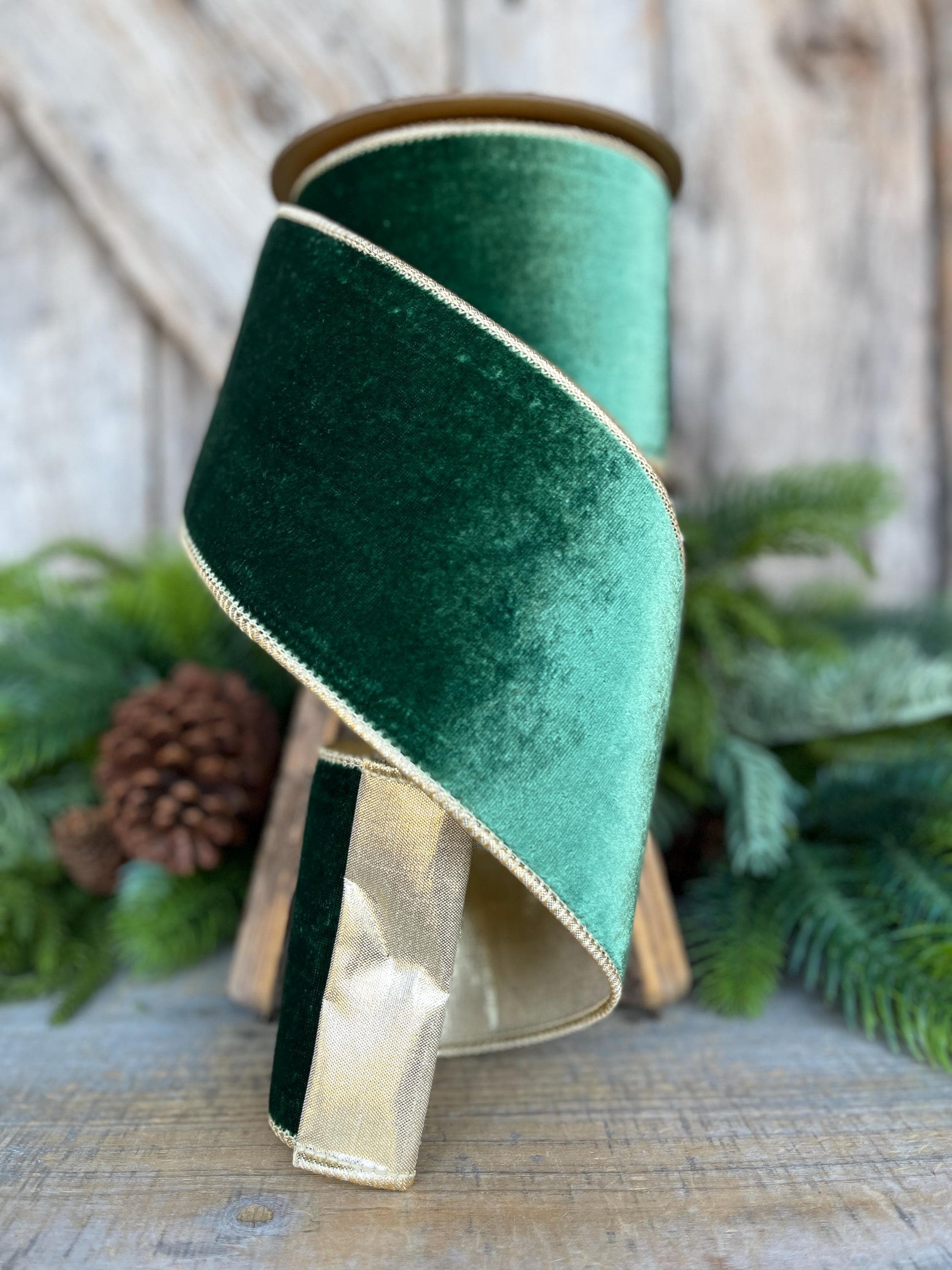 4" Green Velvet Ribbon, Christmas Ribbon, Designer RIbbon, Green Ribbon, 4" x 10 Yards