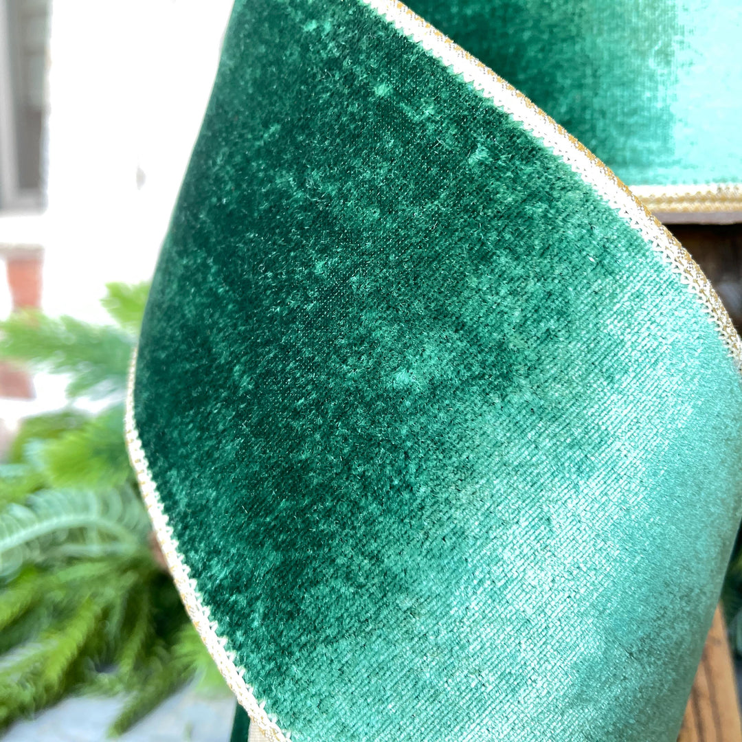 4" Green Velvet Ribbon, Christmas Ribbon, Designer RIbbon