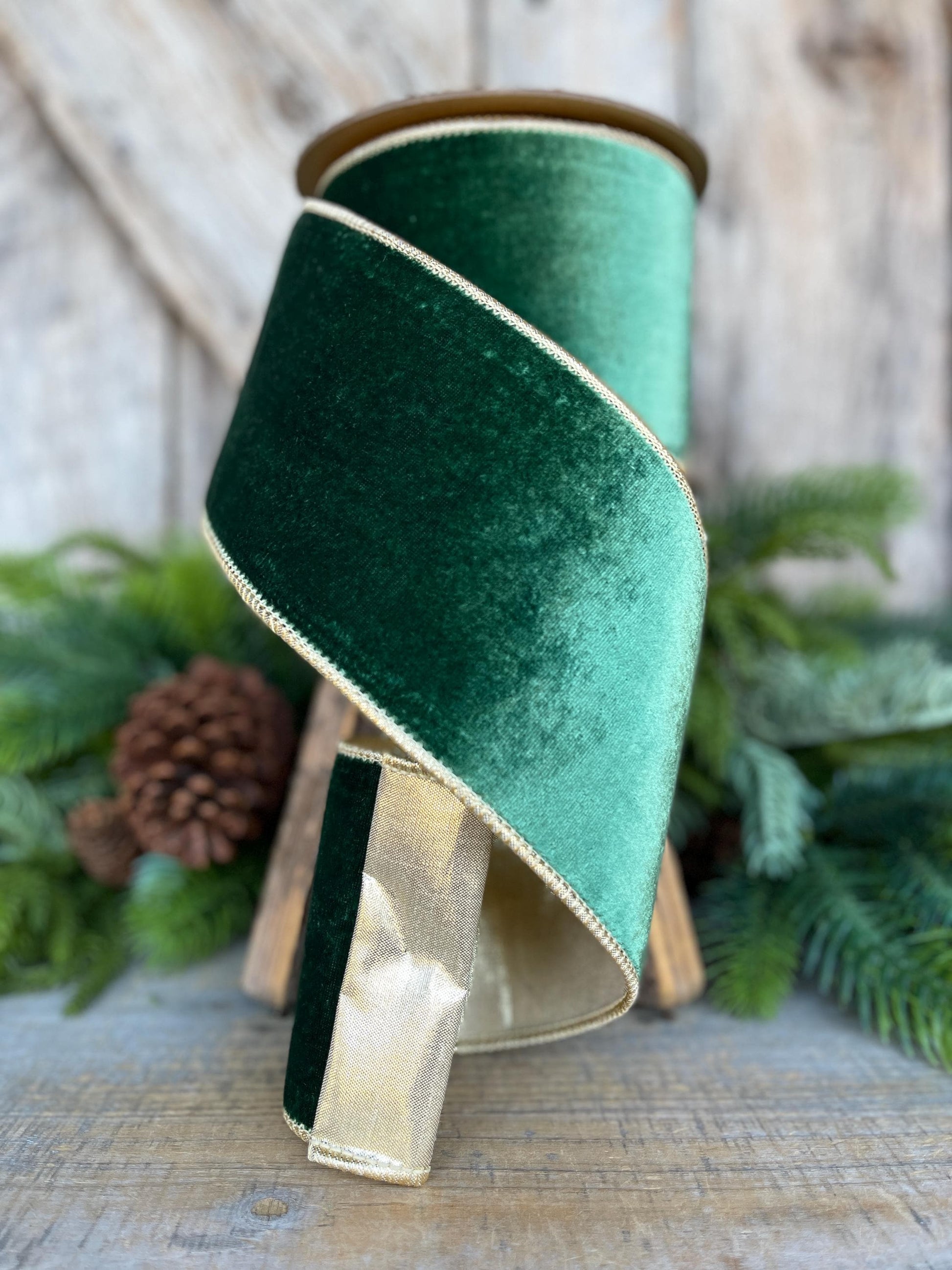 4" Green Velvet Ribbon, Christmas Ribbon, Designer RIbbon, Green Ribbon, 4" x 10 Yards