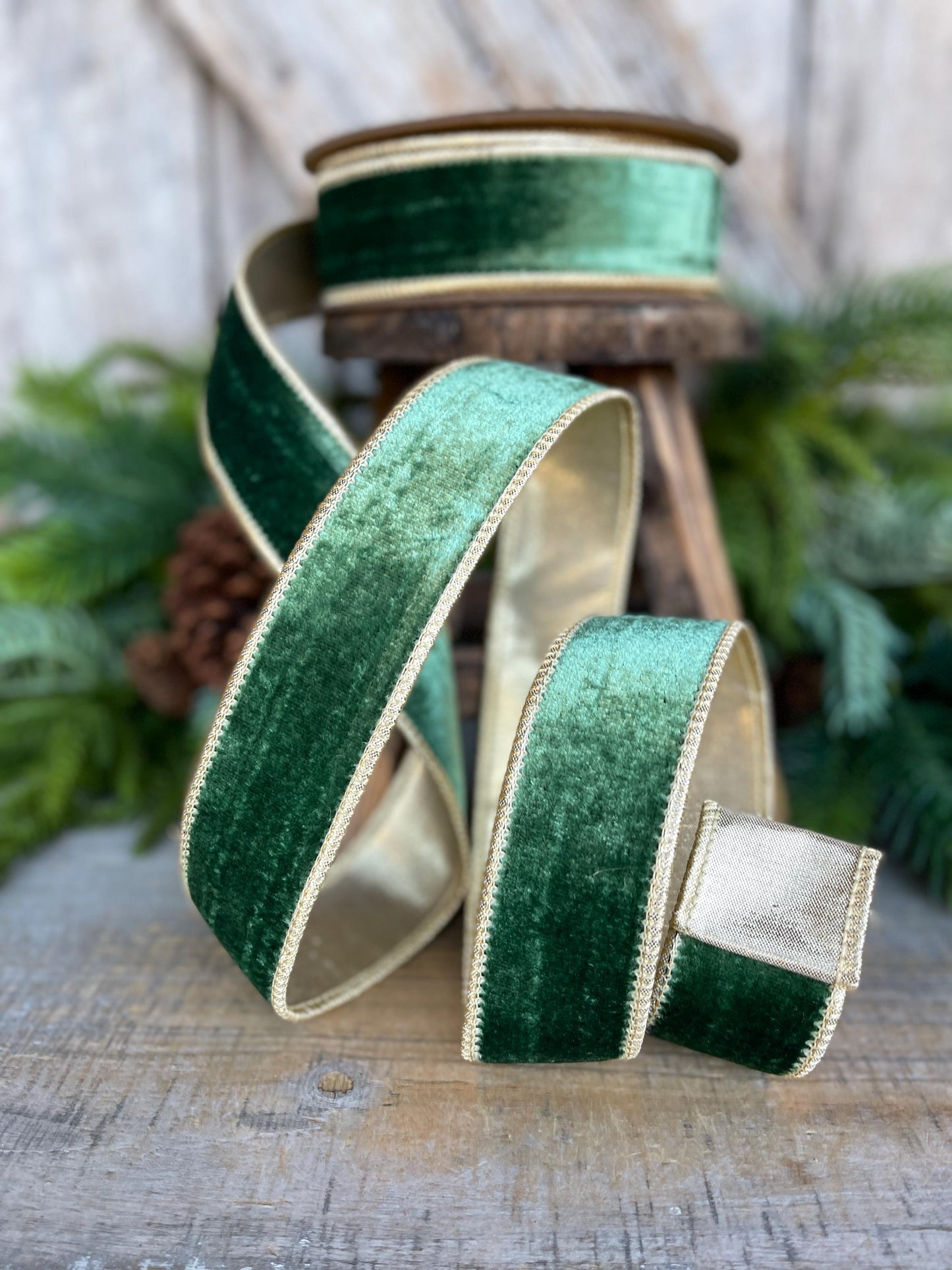 1.5" Green Velvet Ribbon, Christmas Ribbon, Designer RIbbon