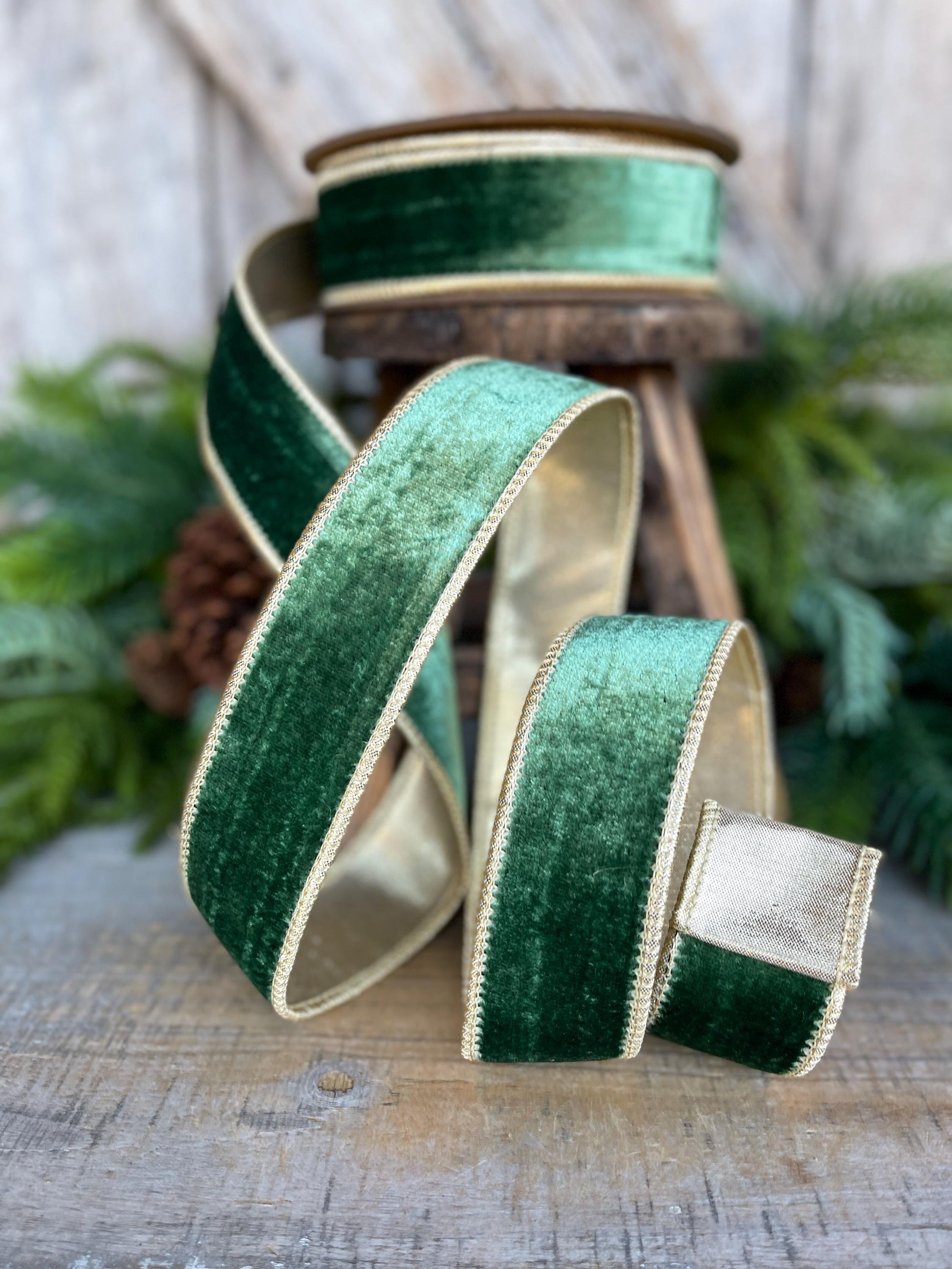 1.5" Green Velvet Ribbon, Christmas Ribbon, Designer RIbbon