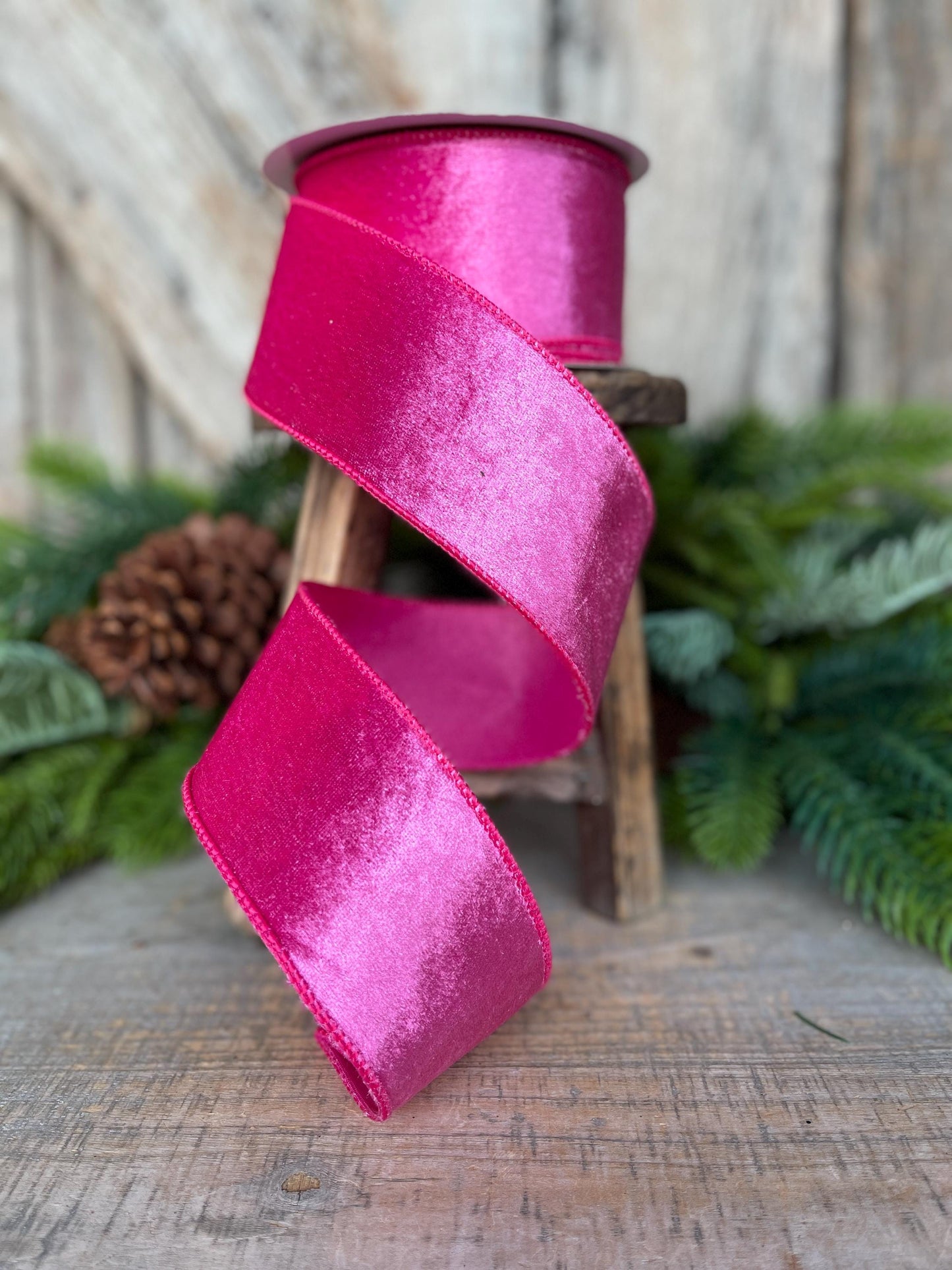 2.5 Hot pink Velveteen ribbon, wired ribbon