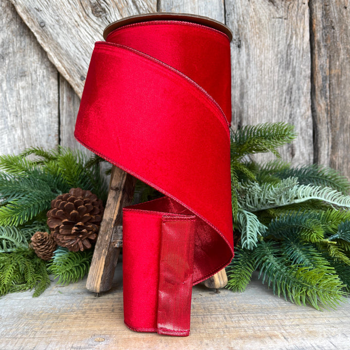4" Red Velvet Ribbon, Red Christmas Tree Ribbon, Red Ribbon