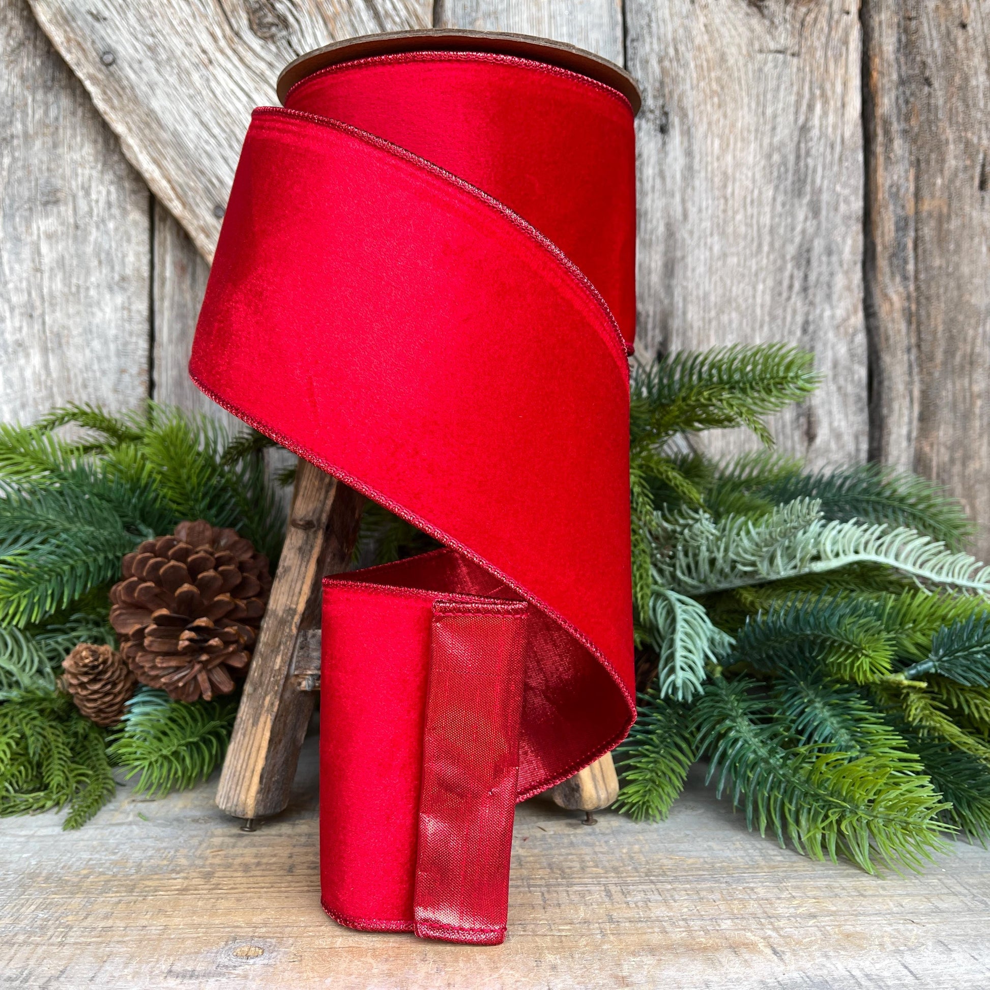 4" Red Velvet Ribbon, Red Christmas Tree Ribbon, Red Ribbon, Christmas Ribbon, 4" x 10yds