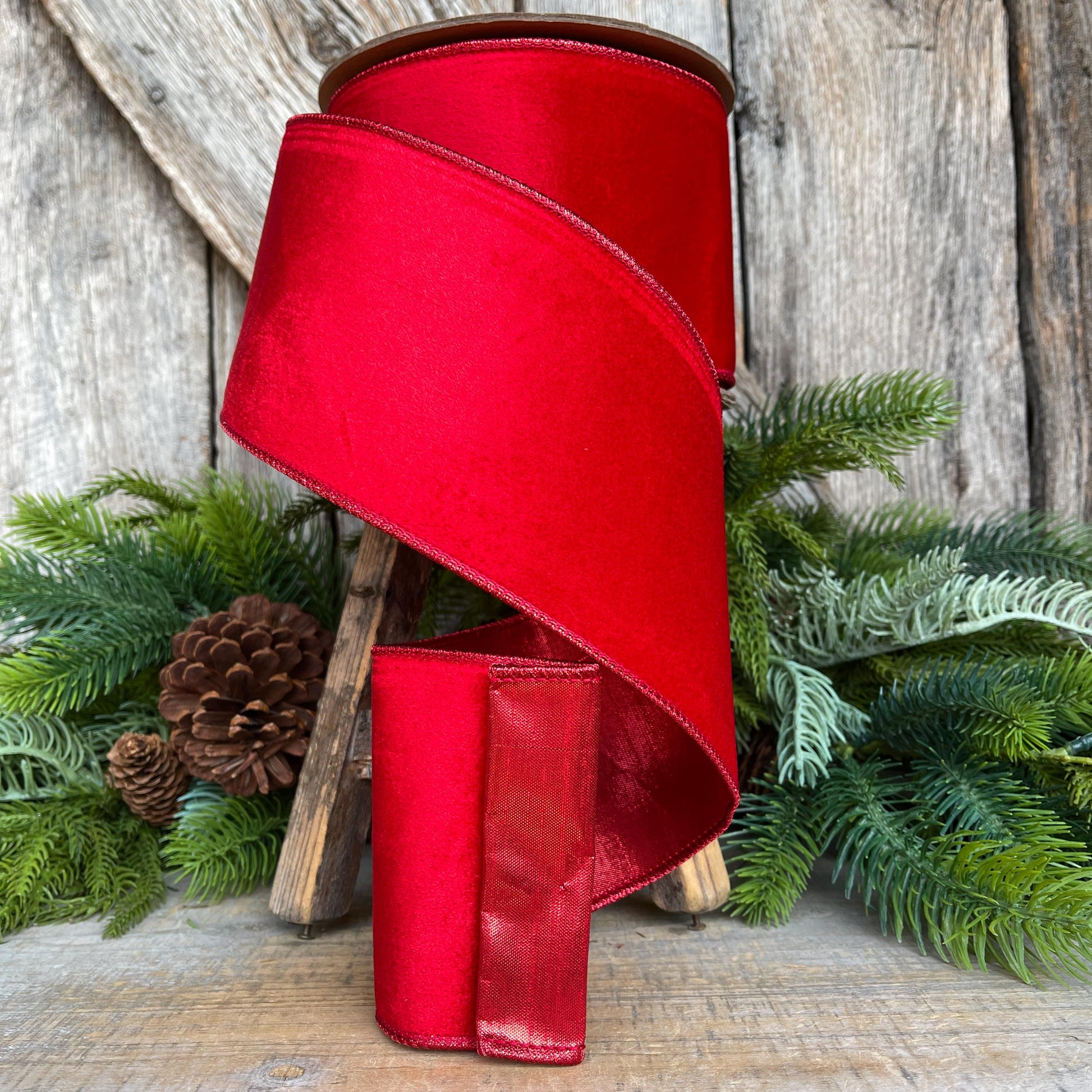 4" Red Velvet Ribbon, Red Christmas Tree Ribbon, Red Ribbon, Christmas Ribbon, 4" x 10yds