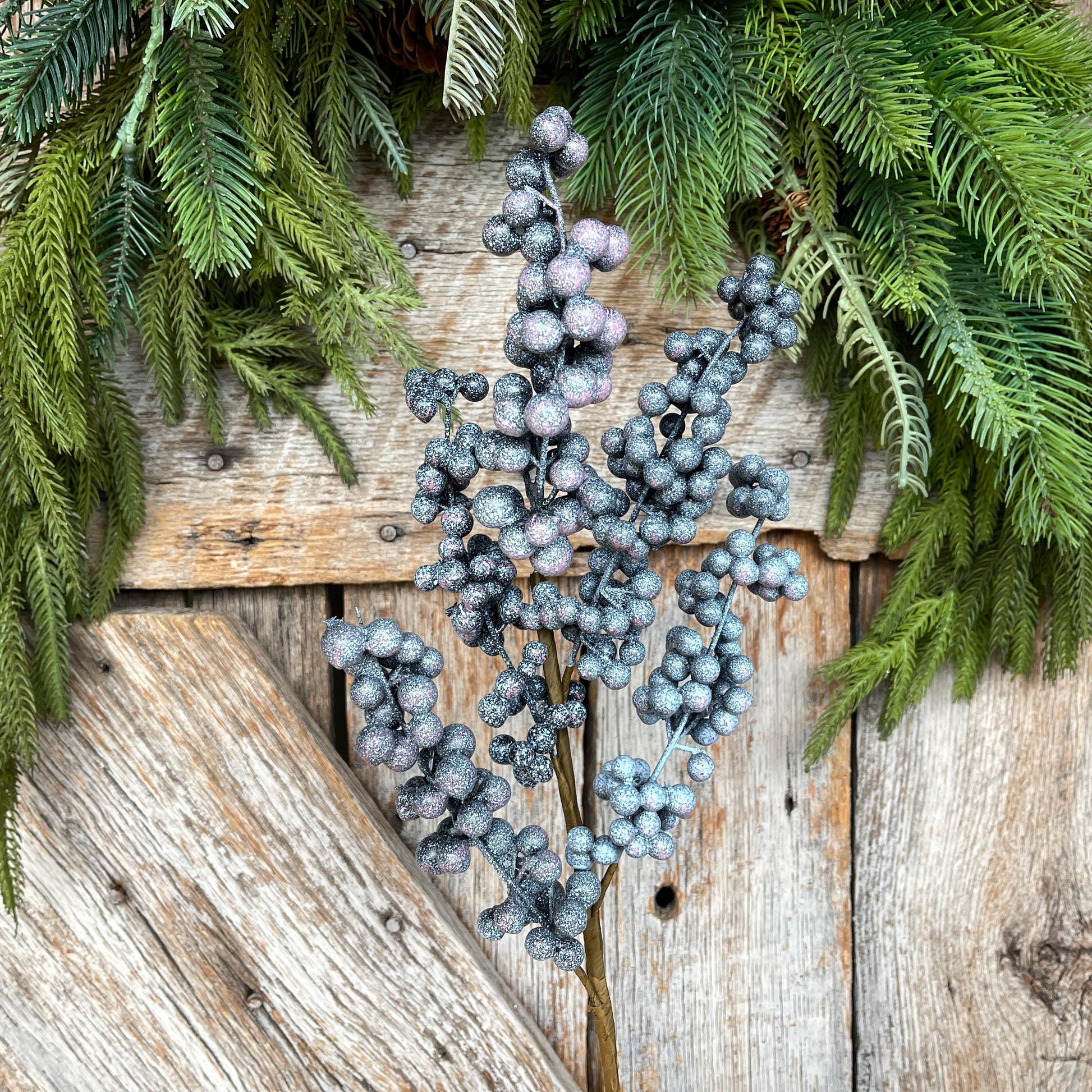 18" Frosted Blueberry Spray, Winter Blueberry Picks & Stems, Artifical Berry Floral Stem