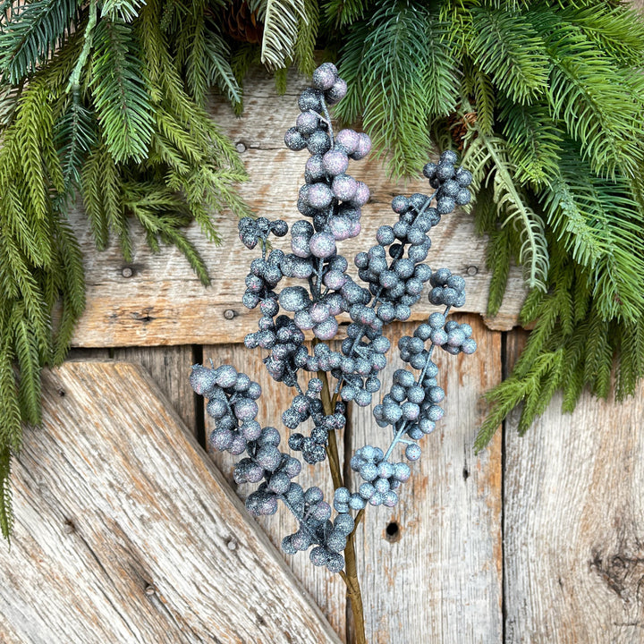 18" Frosted Blueberry Spray, Winter Blueberry Picks &amp; Stems, Artifical Berry Floral Stem