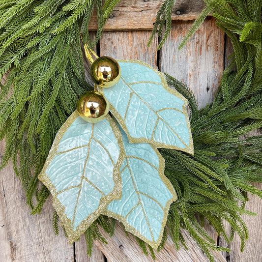 30" Mint Green Holly Leaf Spray, Christmas Holly Leaf Floral Stem, Mint Green Floral Picks Stems