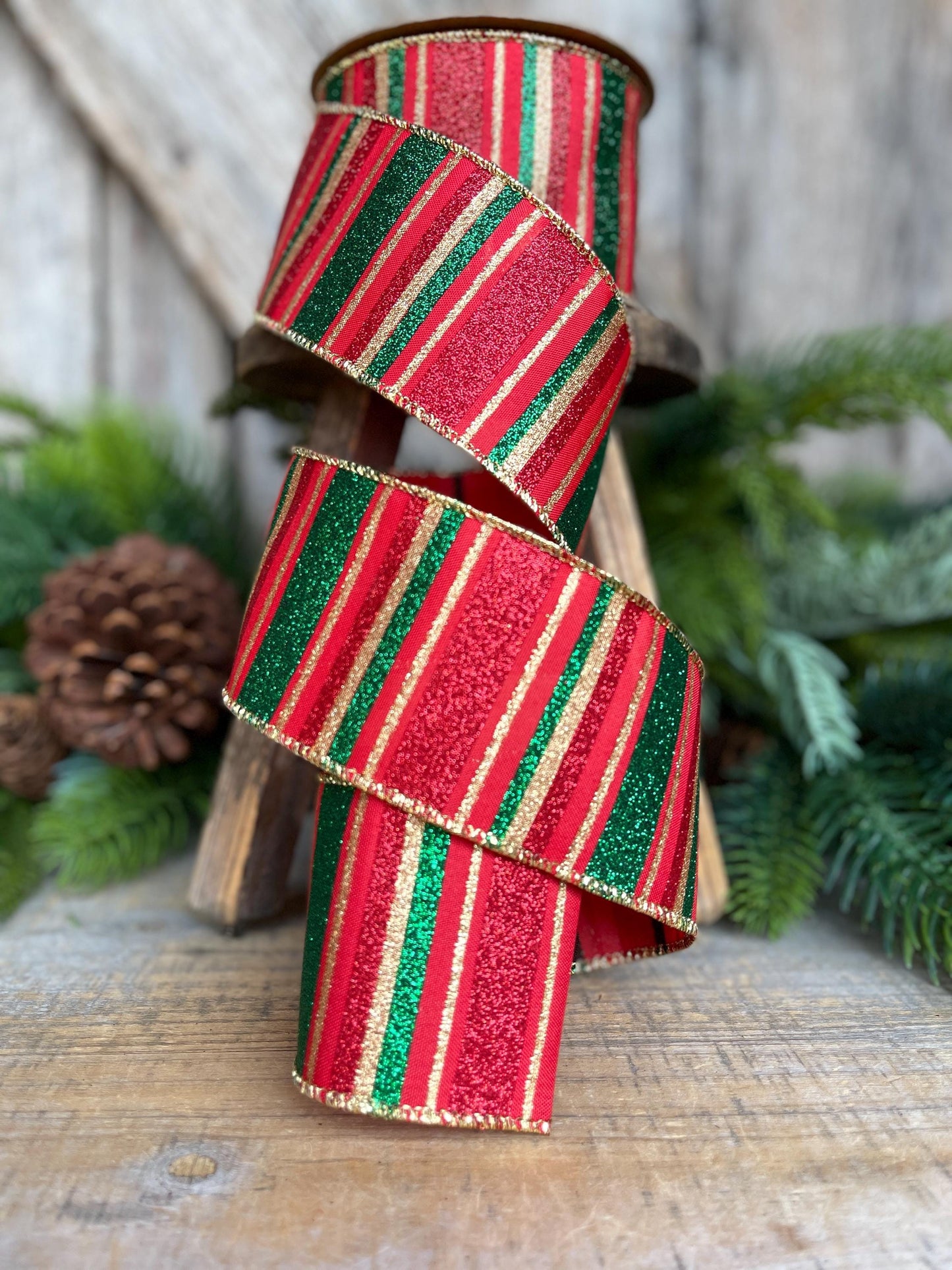 1.5" Red Green Gold Christmas Ribbon, Christmas Ribbon, 1.5" x 10 Yards