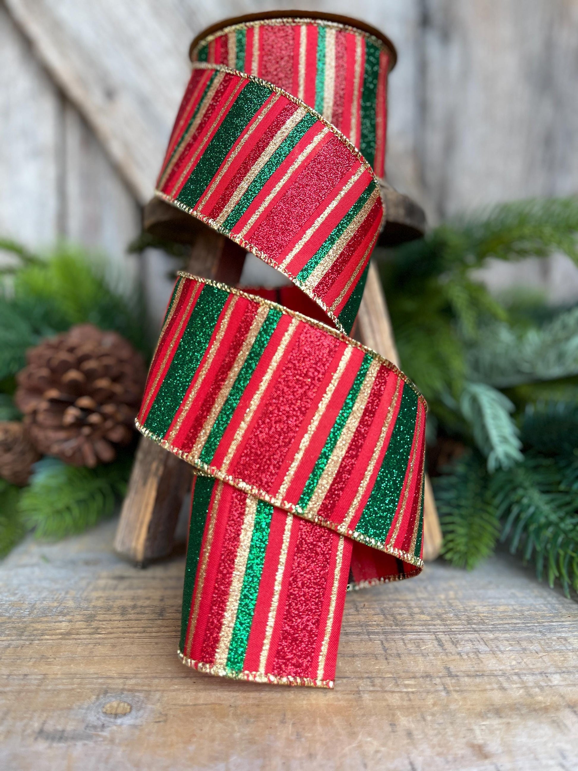 1.5" Red Green Gold Christmas Ribbon, Christmas Ribbon, 1.5" x 10 Yards