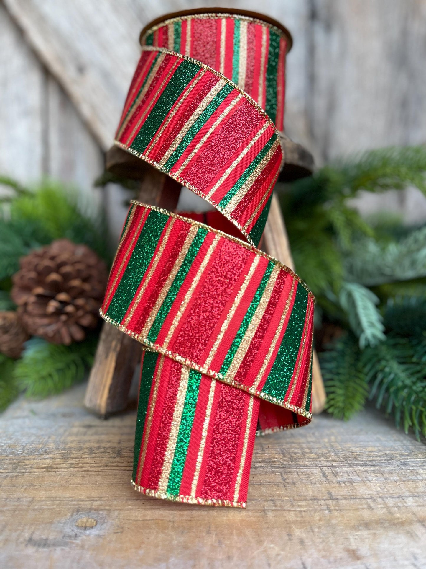1.5" Red Green Gold Christmas Ribbon, Christmas Ribbon, 1.5" x 10 Yards
