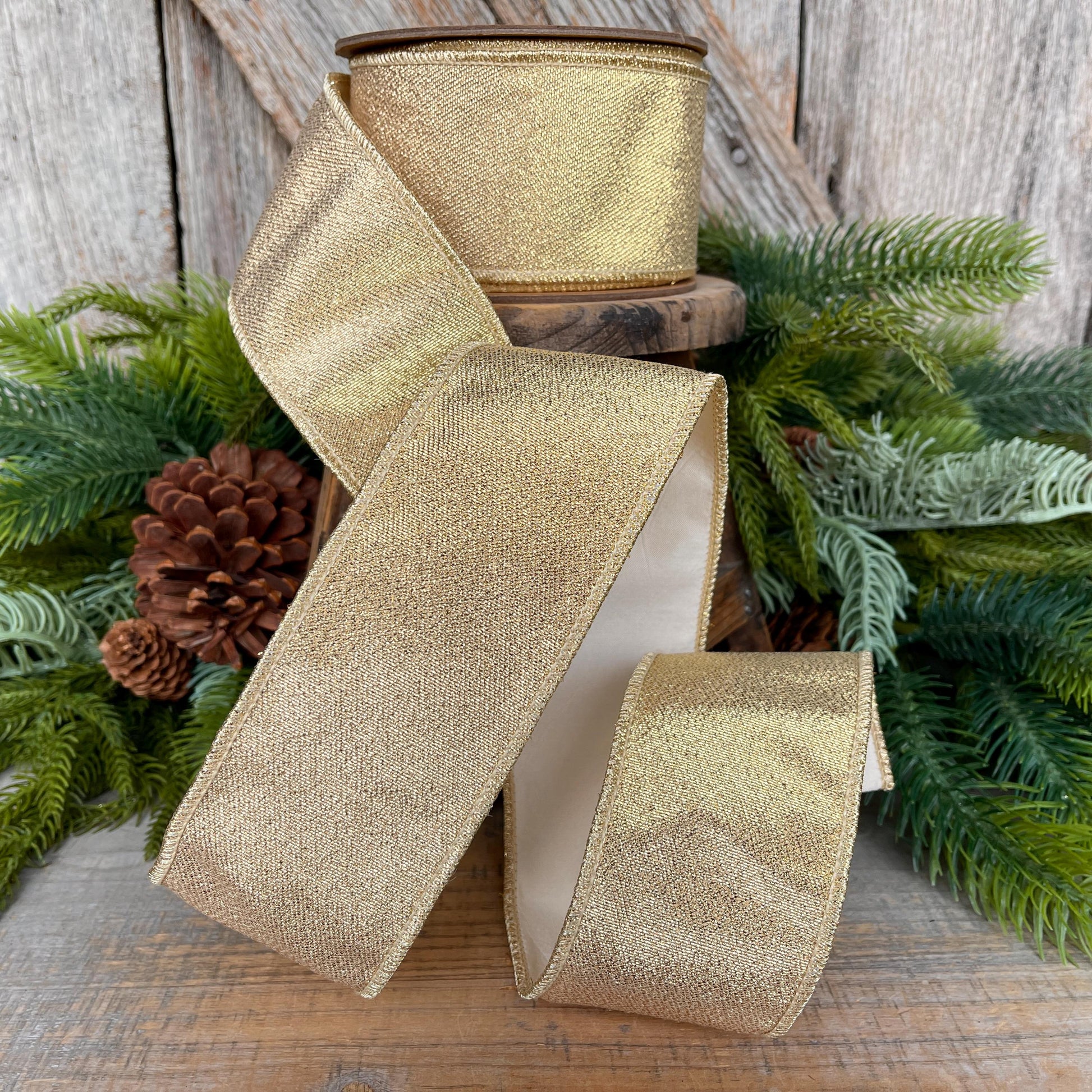 2.5" Champagne Gold Ribbon, Gold Ribbon, Christmas Ribbon, Designer Ribbon, 2.5" x 10yds