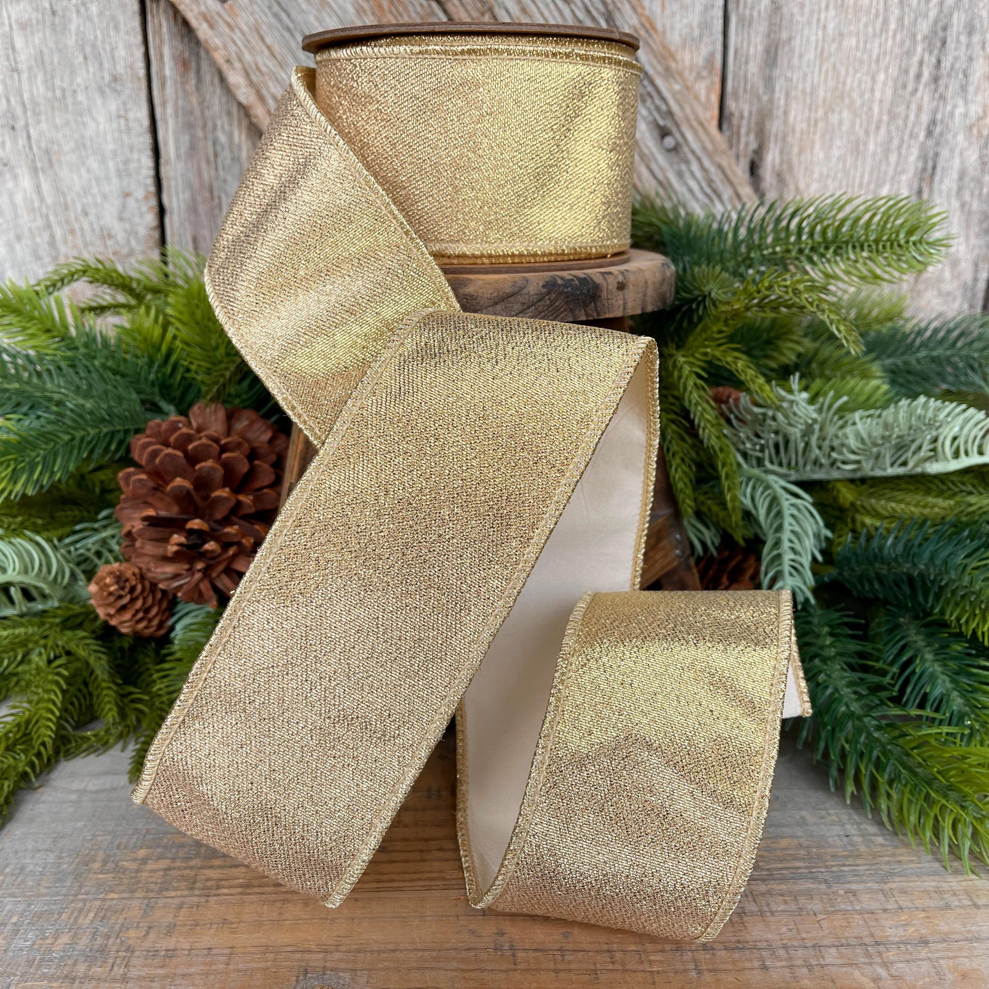 2.5" Champagne Gold Ribbon, Gold Ribbon, Christmas Ribbon, Designer Ribbon, 2.5" x 10yds