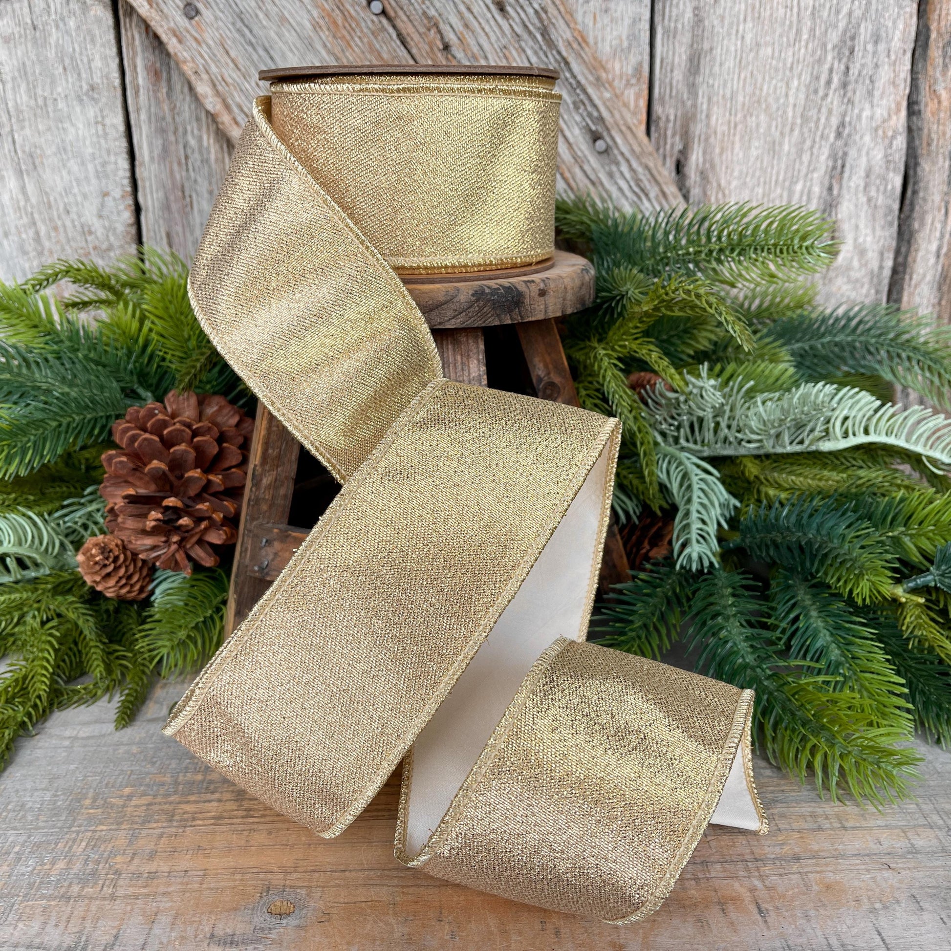 2.5" Champagne Gold Ribbon, Gold Ribbon, Christmas Ribbon, Designer Ribbon, 2.5" x 10yds
