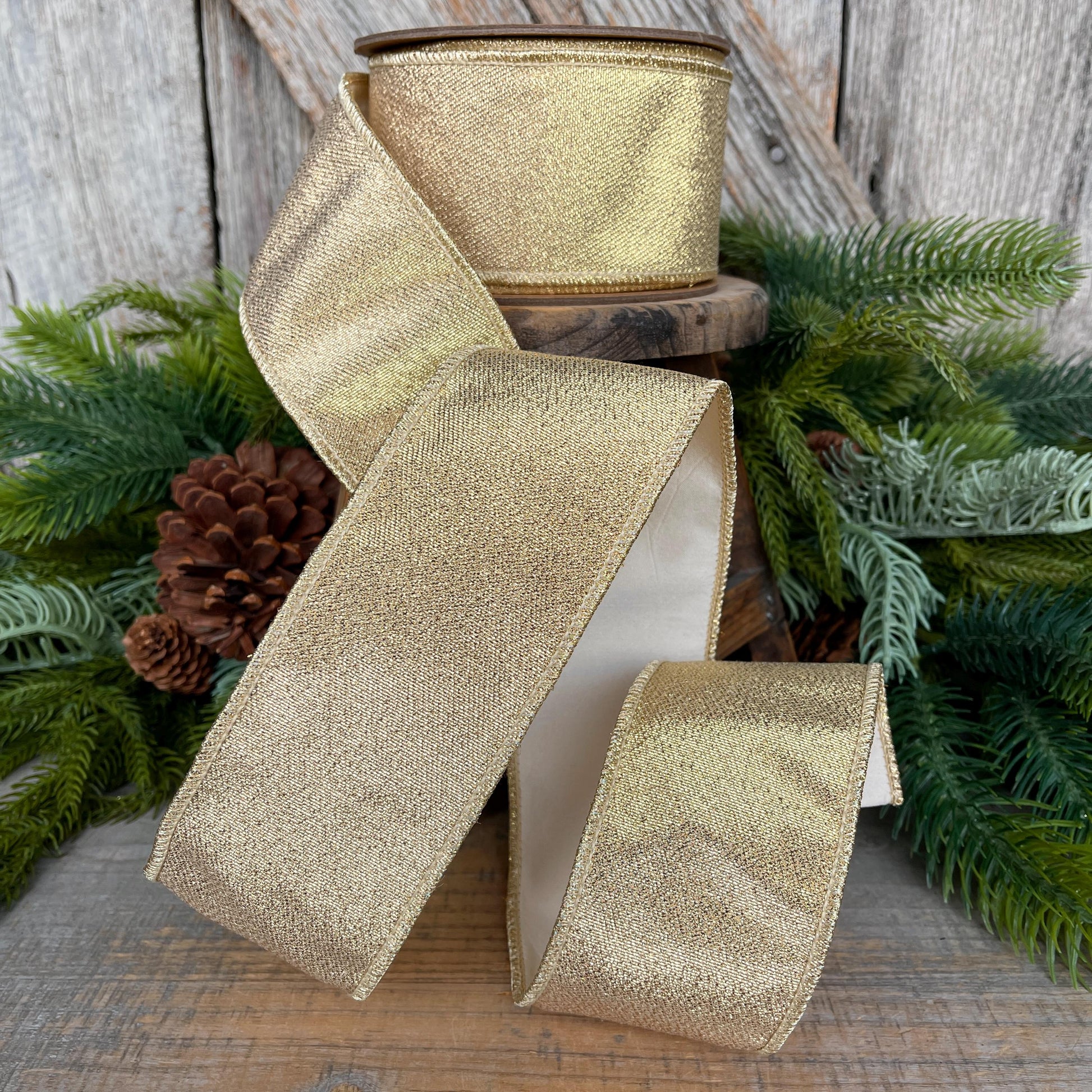 2.5" Champagne Gold Ribbon, Gold Ribbon, Christmas Ribbon, Designer Ribbon, 2.5" x 10yds