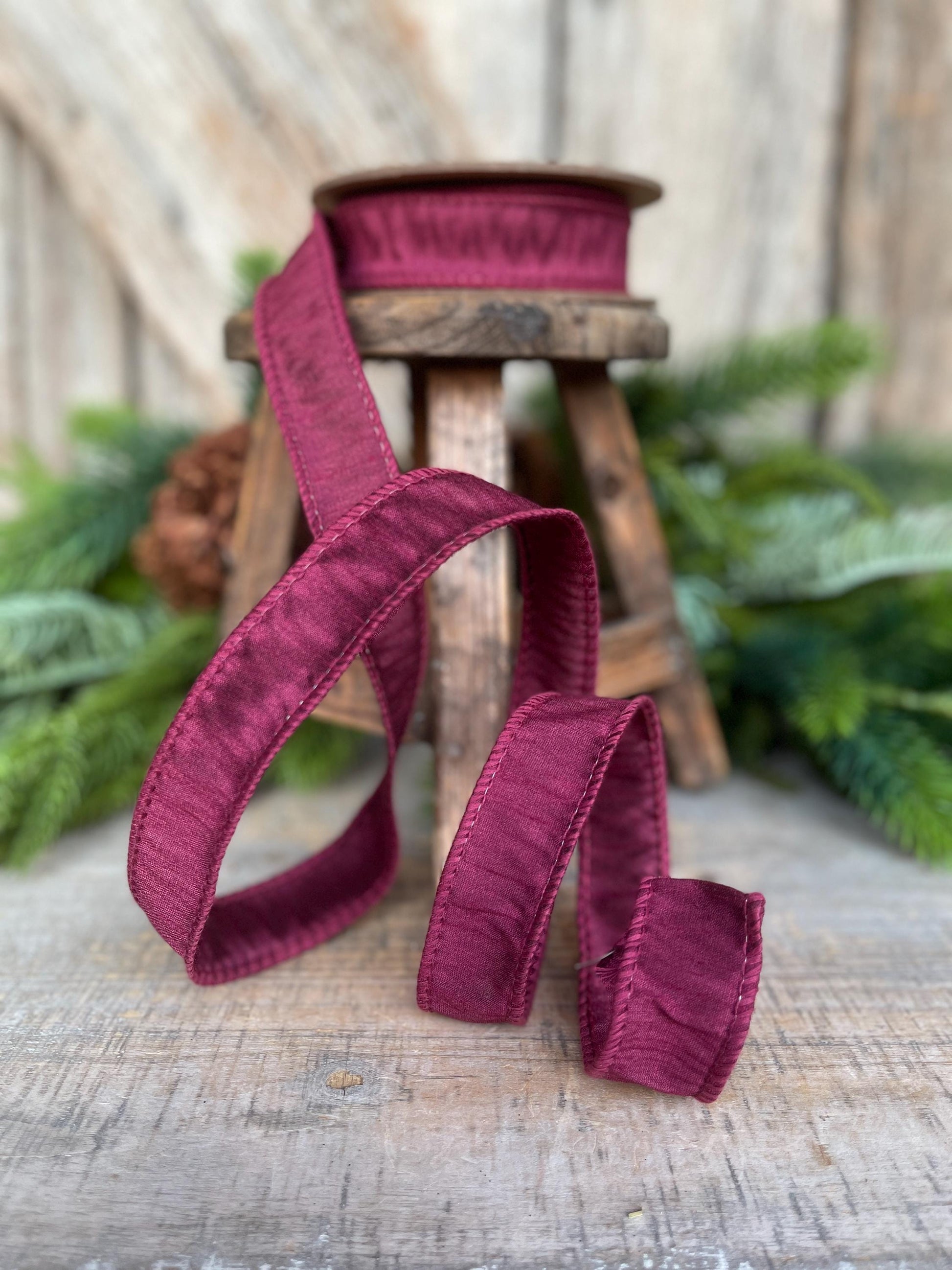 1” Wine Berry Dupioni Ribbon, Dupioni ribbon, wired ribbon