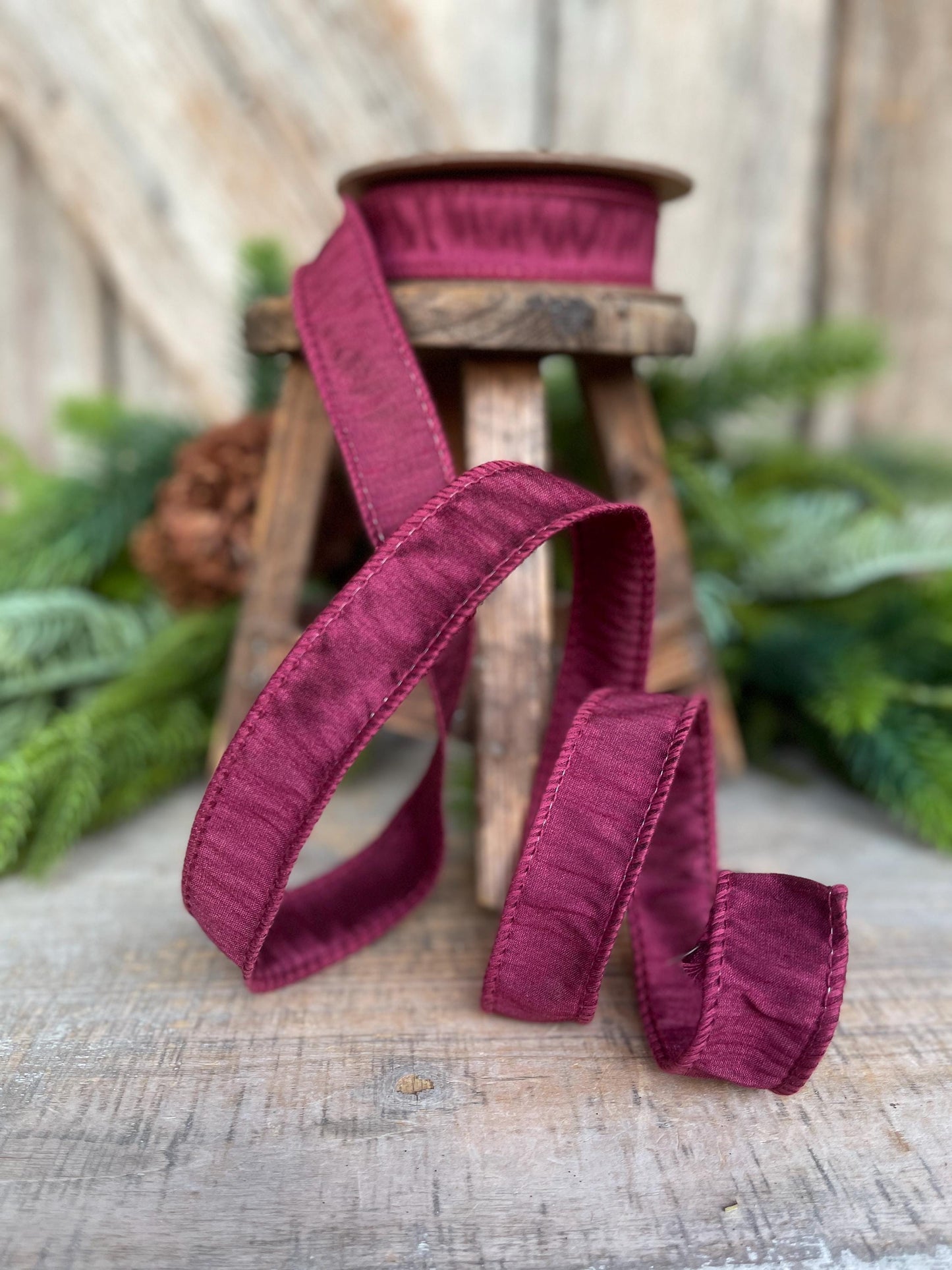 1” Wine Berry Dupioni Ribbon, Dupioni ribbon, wired ribbon