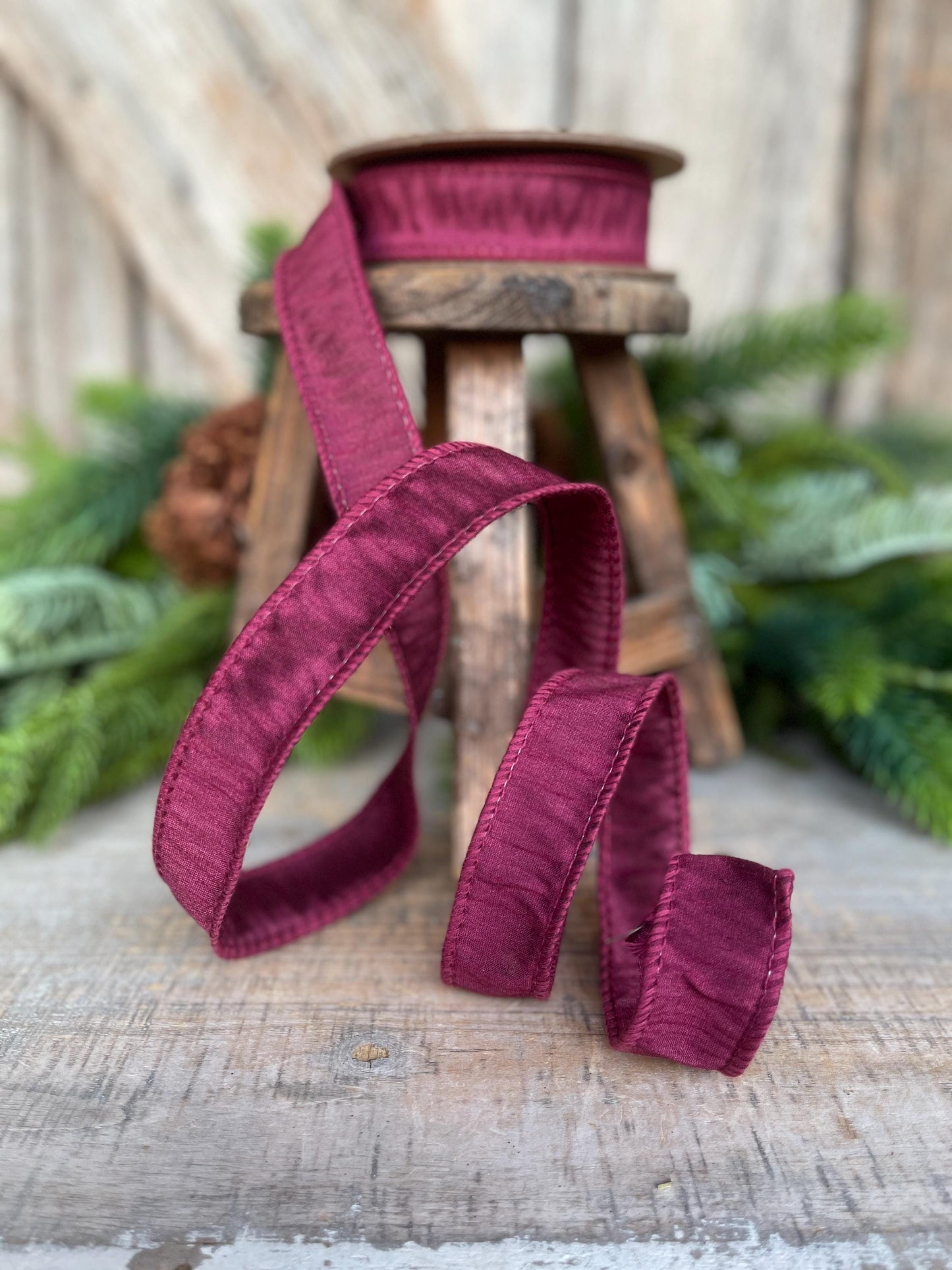 1” Wine Berry Dupioni Ribbon, Dupioni ribbon, wired ribbon