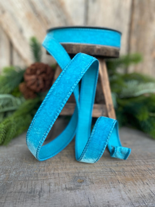 1" Sky Blue Velvet Ribbon, Farrisilk Ribbon, Velvet Ribbon, Bright Blue Velvet Ribbon, Christmas Ribbon, Wired Ribbon, RG008-81