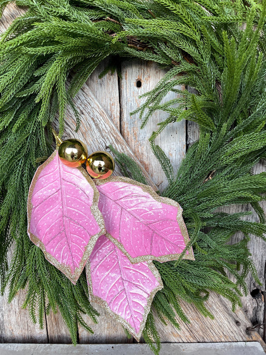 30" Pink Holly Leaf Spray, Christmas Holly Leaf Floral Stem, Pink Floral Picks Stems