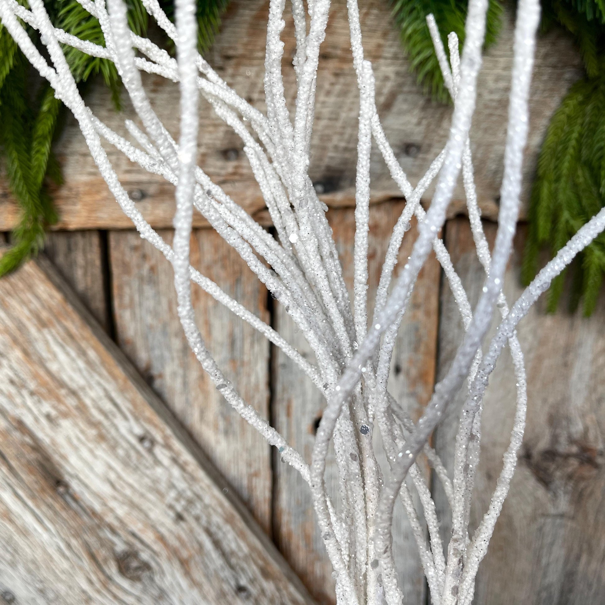 White Glitter Twig Spray: Christmas Tree Topper, White Holiday Decor