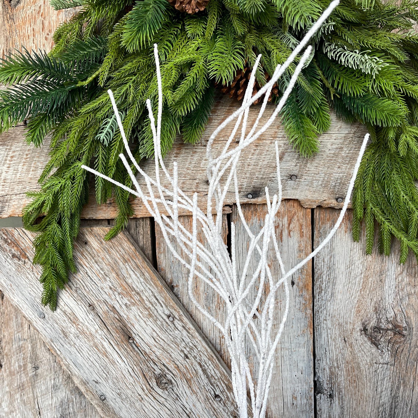 30" White Glitter Twig Spray, Christmas Tree Topper Spray, White Floral Spray
