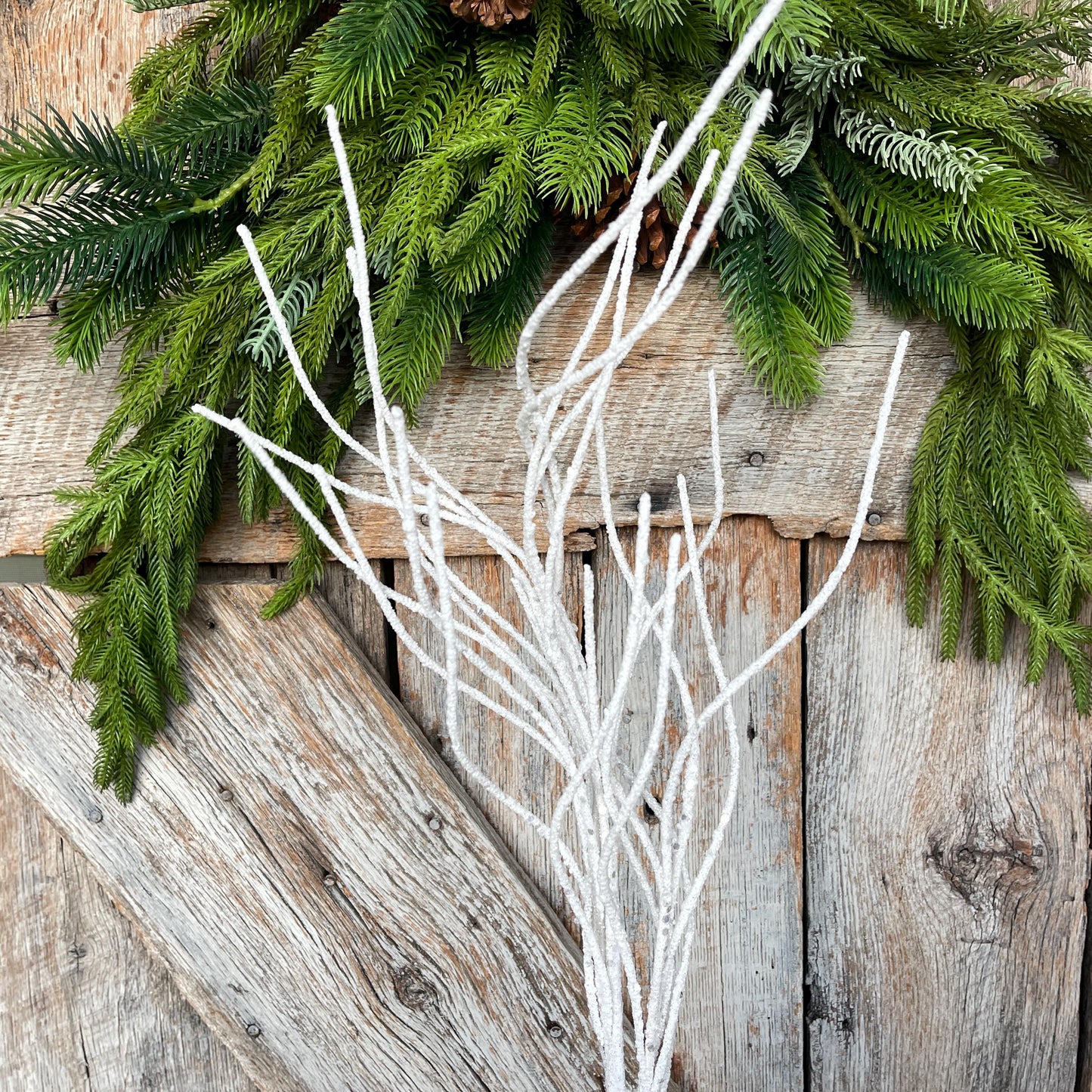 30" White Glitter Twig Spray, Christmas Tree Topper Spray, White Floral Spray