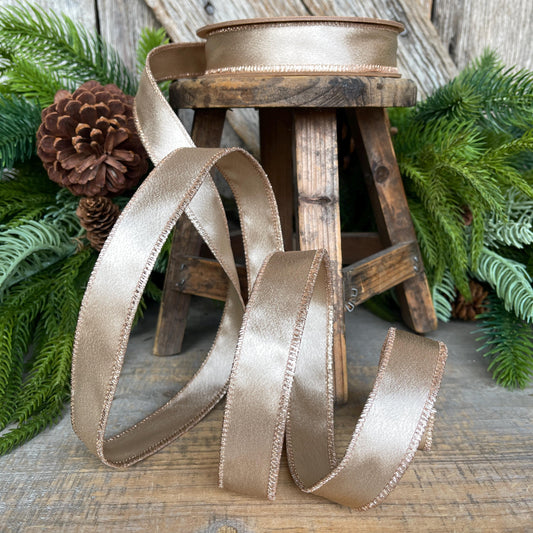 1" Champagne Gold Satin Ribbon, Christmas Ribbon, Shimmer Satin Ribbon, Wired Ribbon, Gold Ribbon