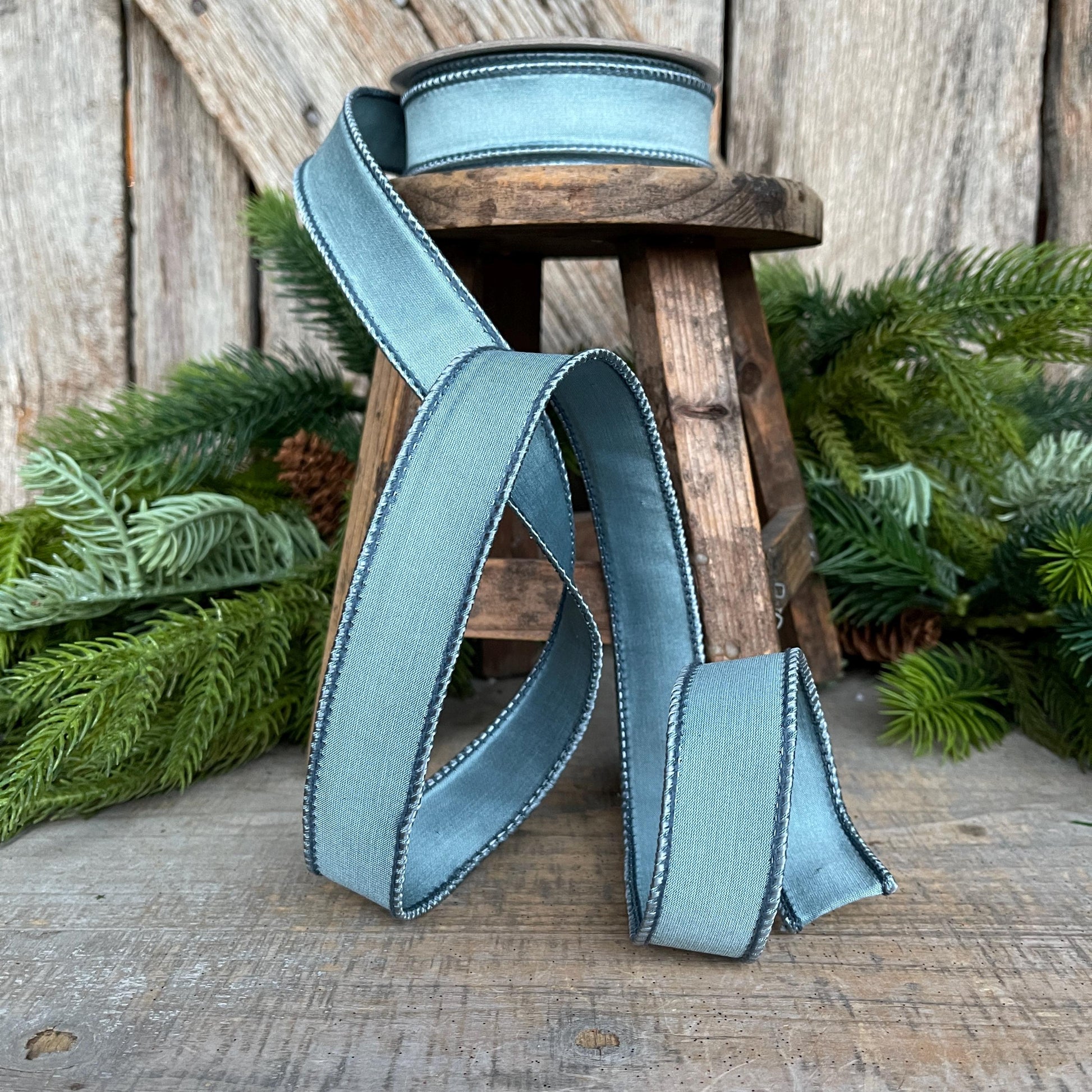 1" Steel Blue Taffeta, Farrislk ribbon, 1 inch Blue Ribbon