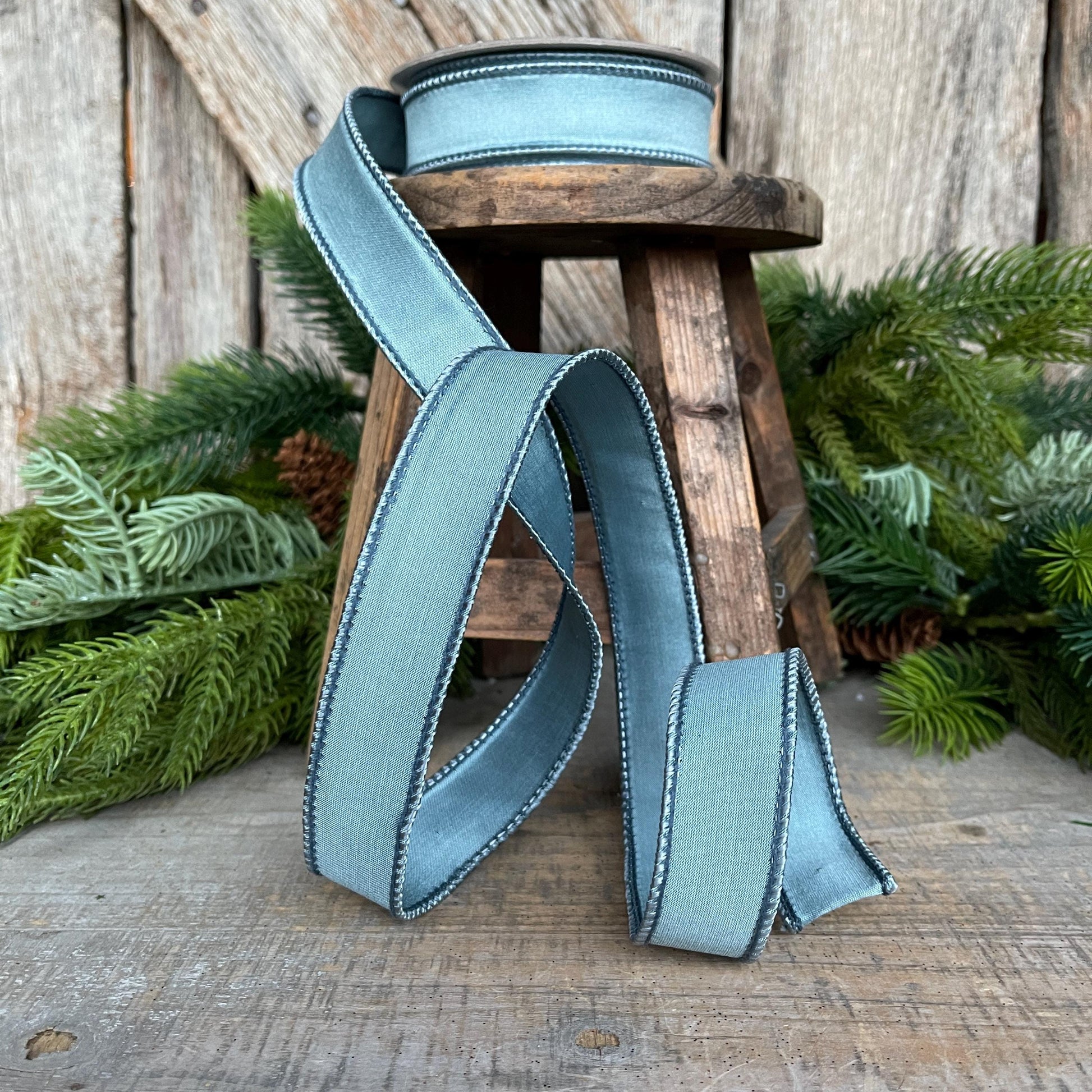 1" Steel Blue Taffeta, Farrislk ribbon, 1 inch Blue Ribbon