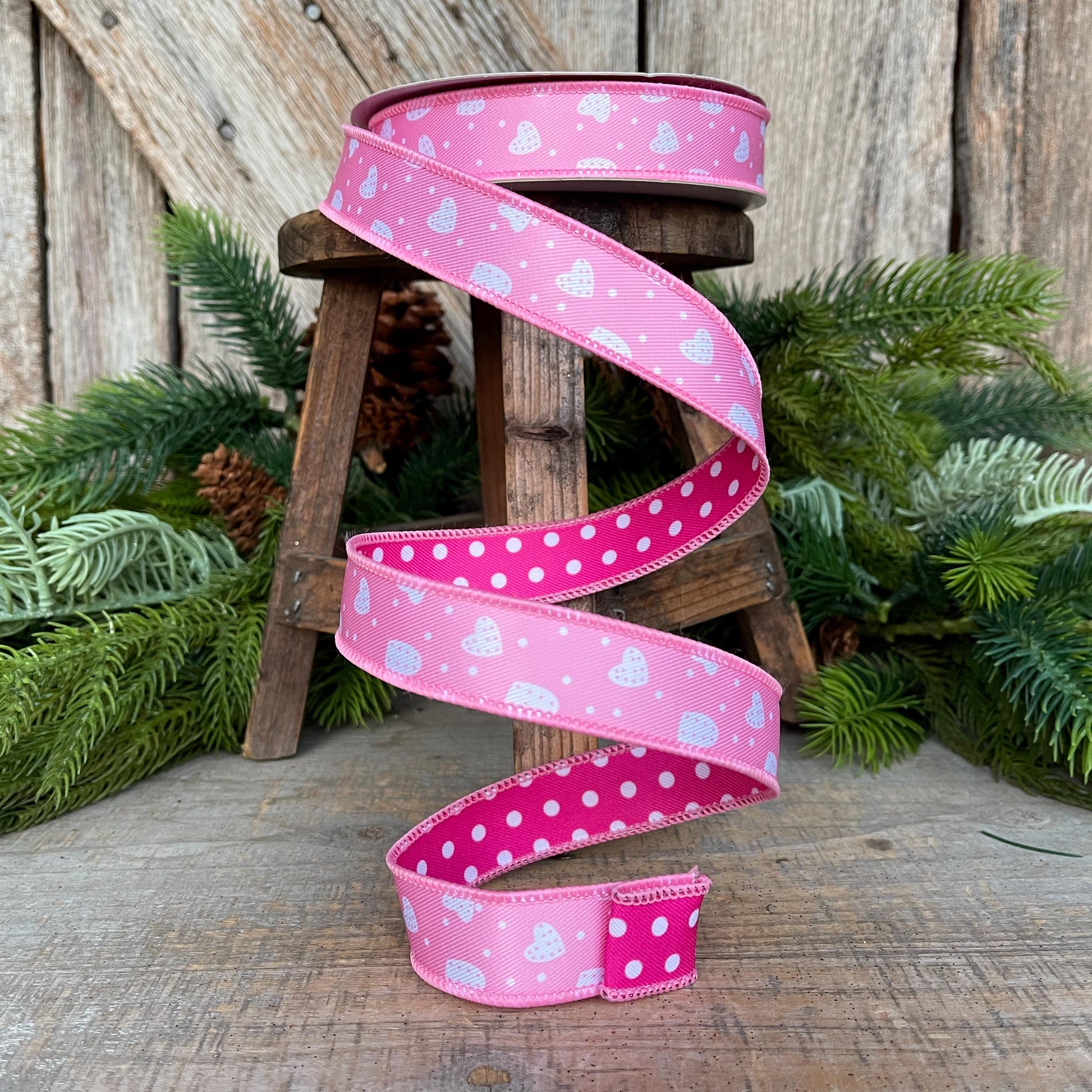 1" Heart Valentine Ribbon, Heart Ribbon, Wired RIbbon, Valentine Ribbon, Pink Ribbon, Designer RIbbon, Craft Supply, MTX76144