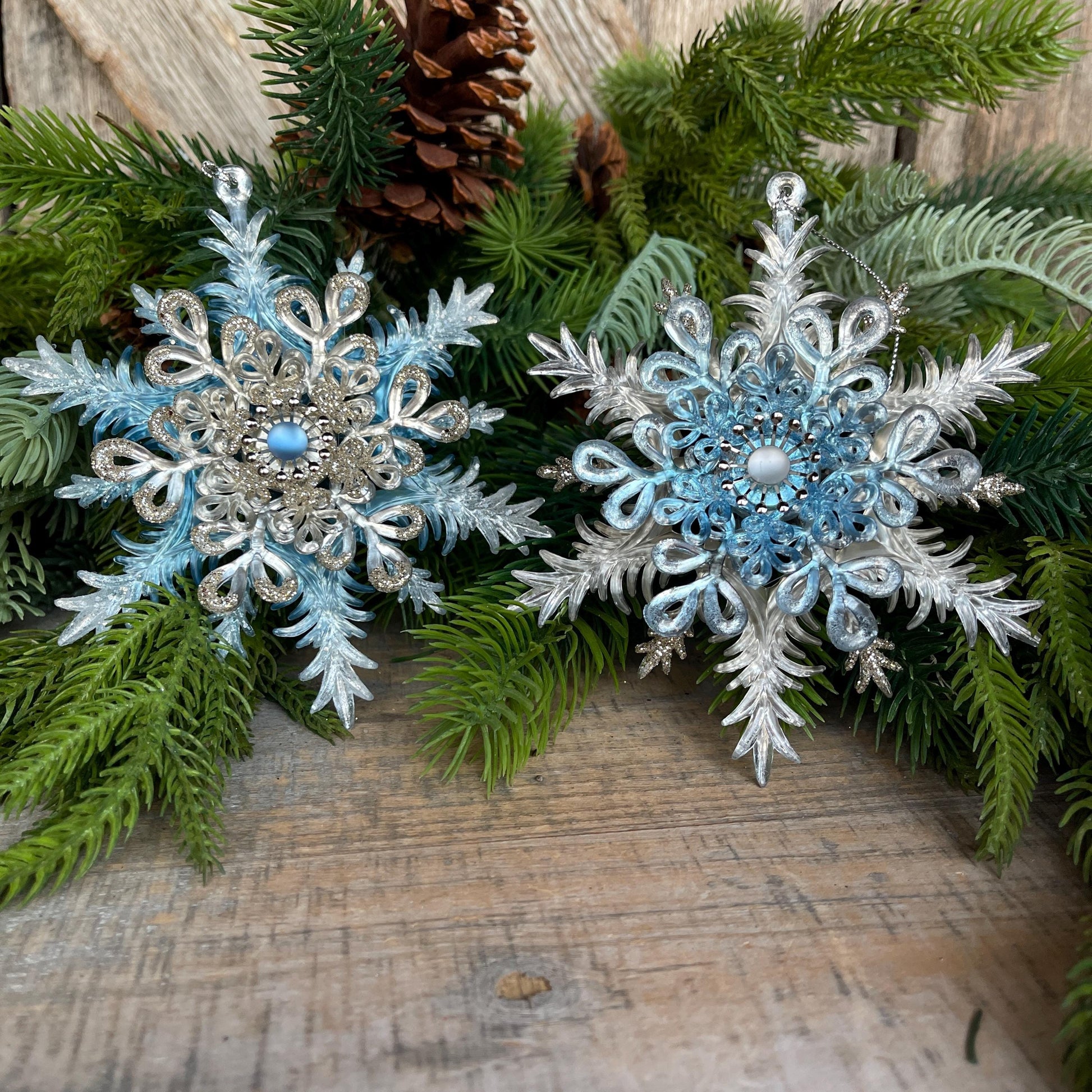 Set of 2 Blue Ornaments, Shatterproof Ornamnents, Blue Christmas Ornaments