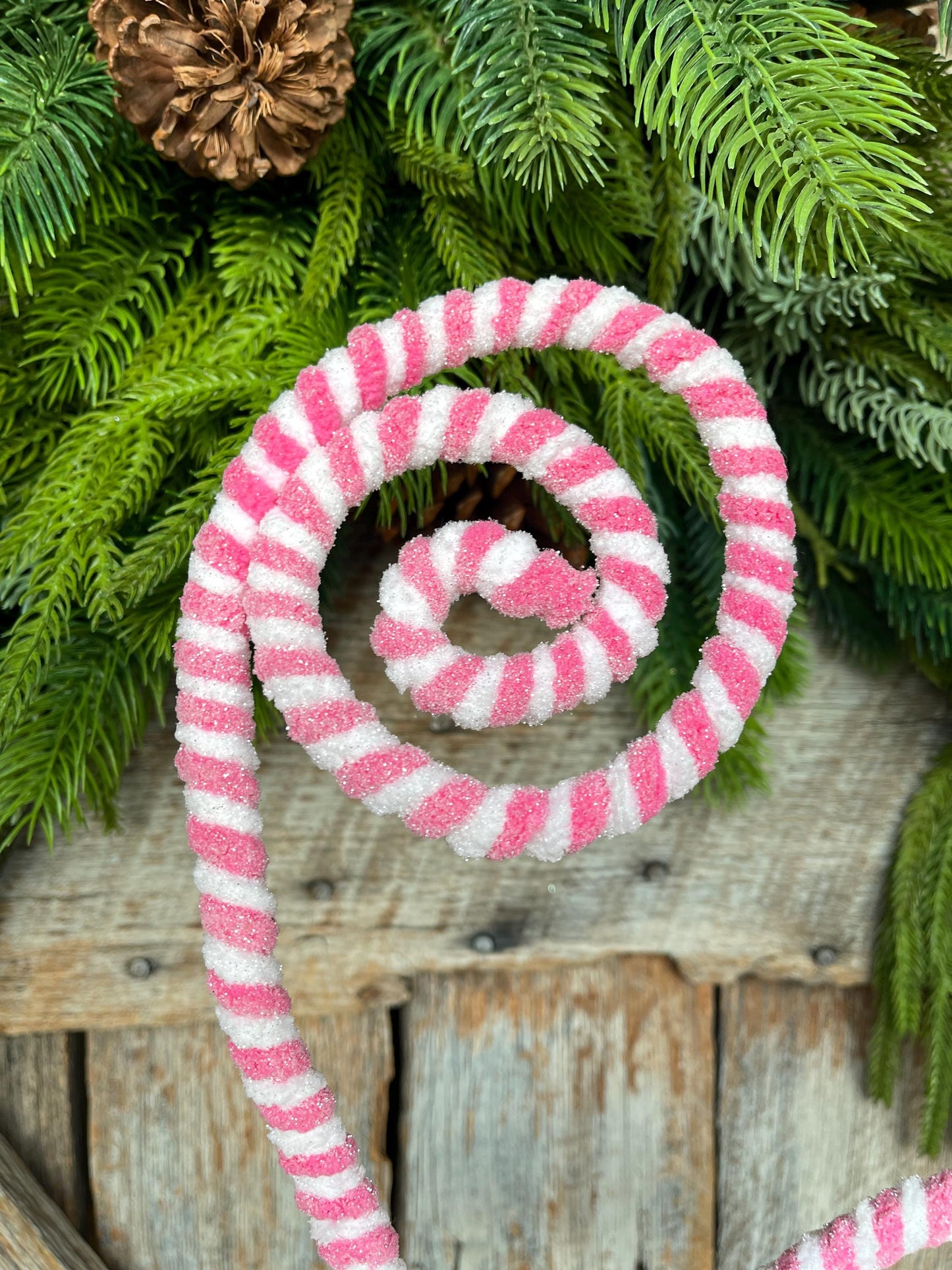 Pink & White Christmas Curly Spray: 31" Candy Cane Decor