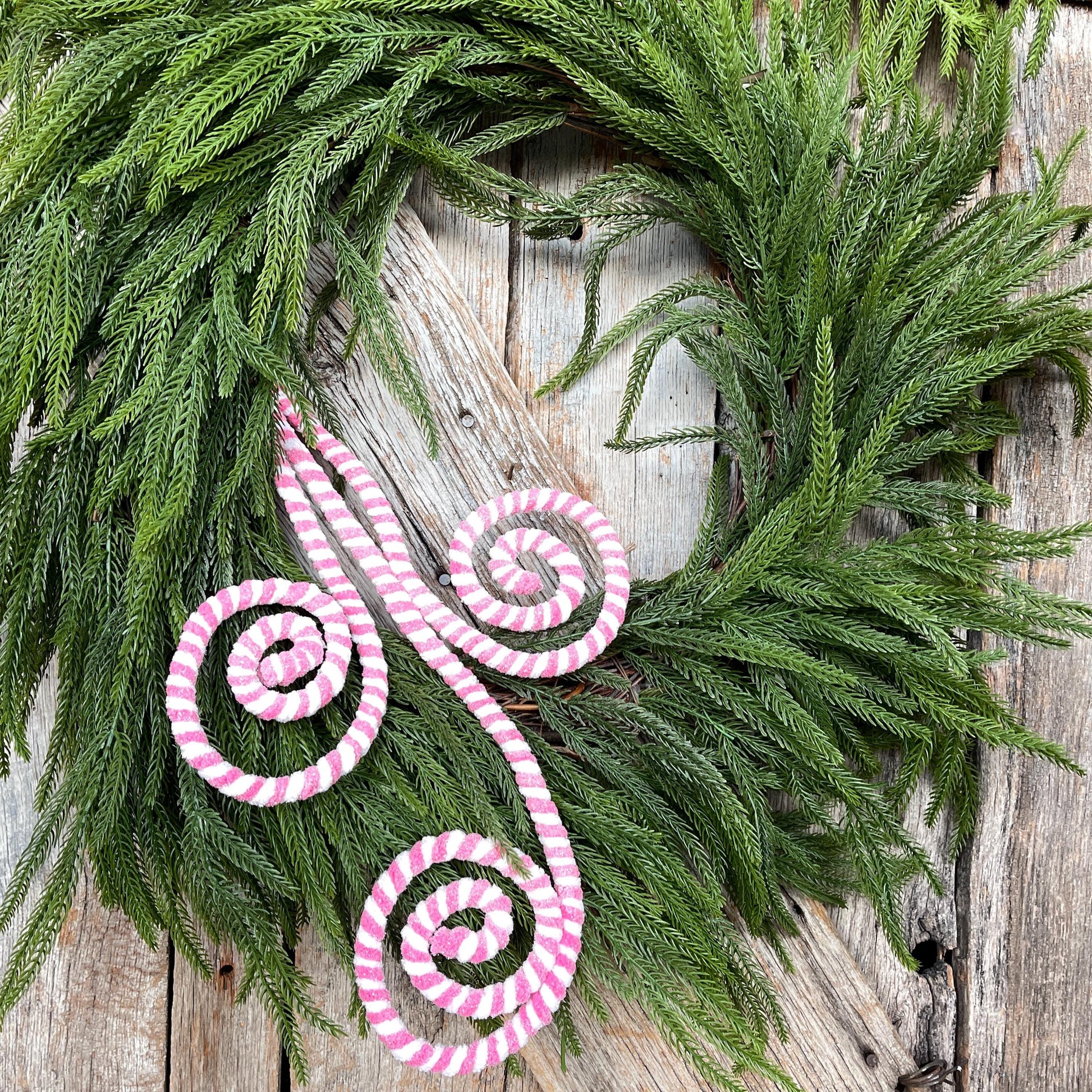 Pink & White Christmas Curly Spray: 31" Candy Cane Decor
