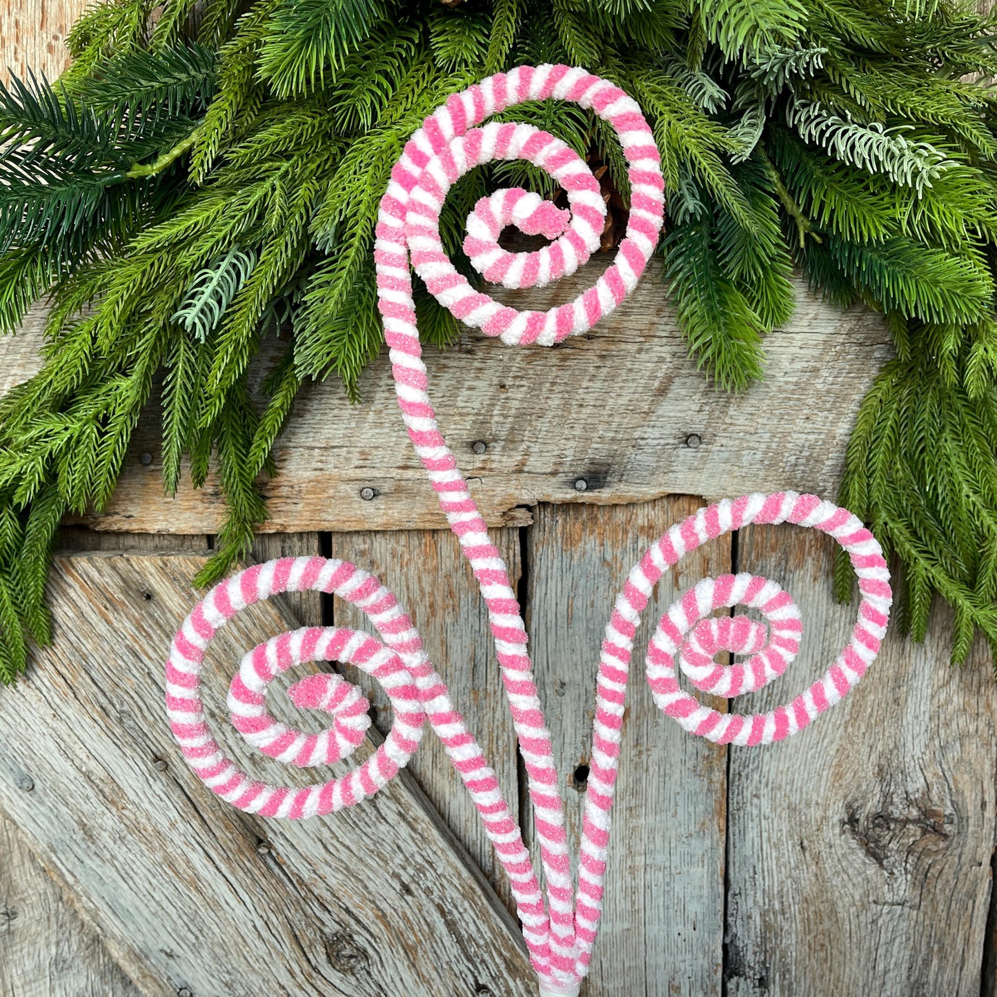 Pink & White Christmas Curly Spray: 31" Candy Cane Decor
