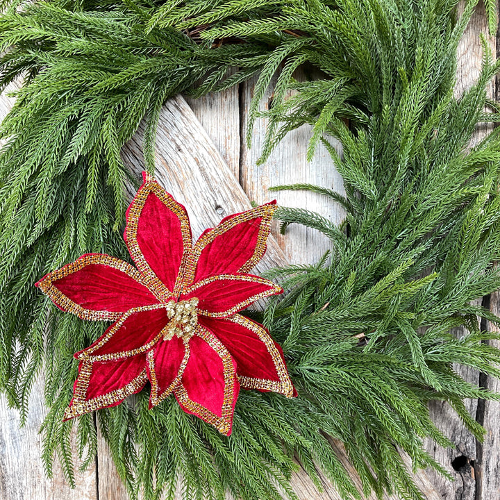 Red Velvet Poinsettia with Gold Trim - Christmas Tree Floral Decor