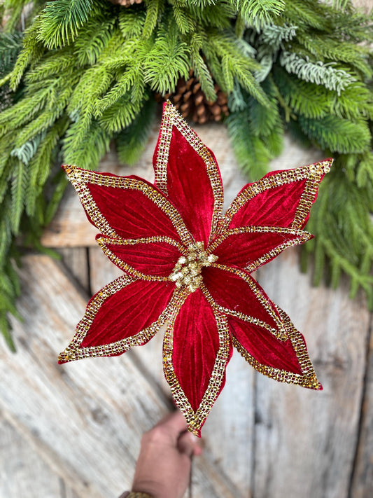 21" Red & Gold Poinsettia, Artificial Poinsettia, Christmas Poinsettia, 84586RDGD