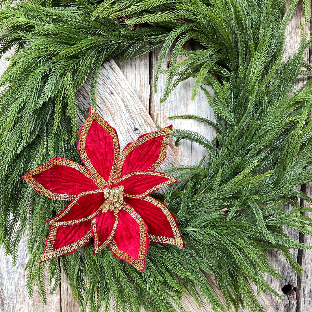 Red Velvet Poinsettia with Gold Trim - Christmas Tree Floral Decor