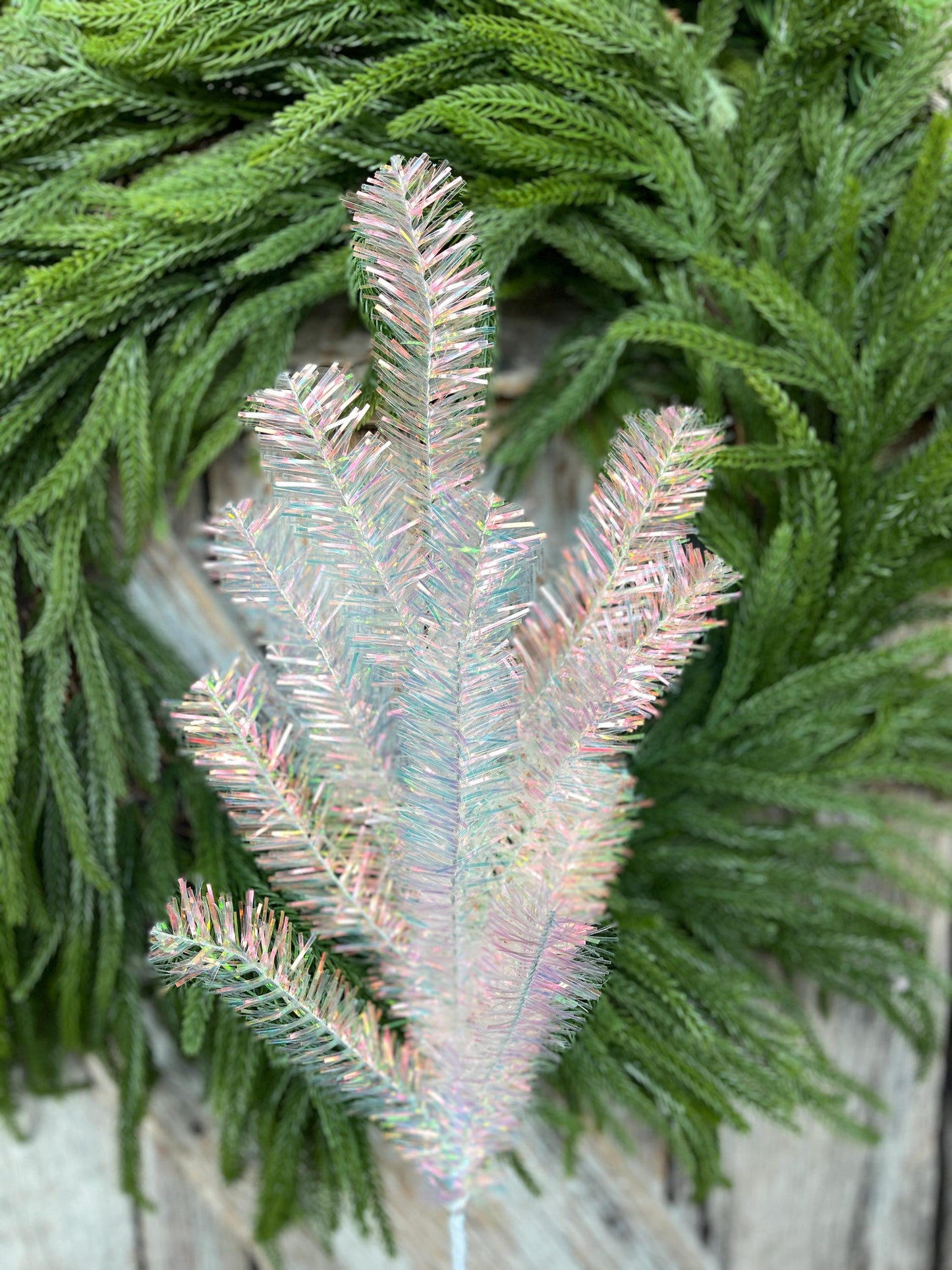 24" Iridescent Pine Spray, Tree Topper Spray, Iridescent Picks Stems, 86370SP24