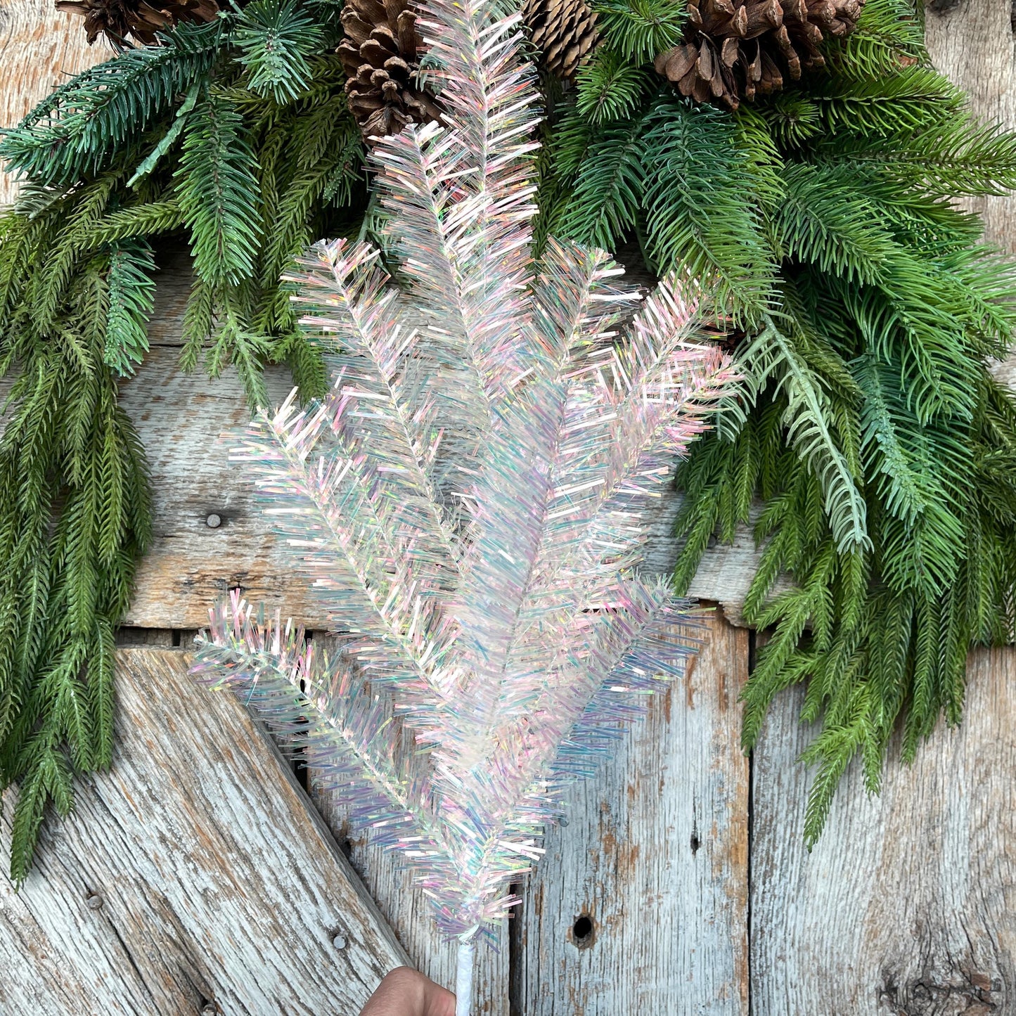 24" Iridescent Pine Spray, Tree Topper Spray, Iridescent Picks Stems, 86370SP24