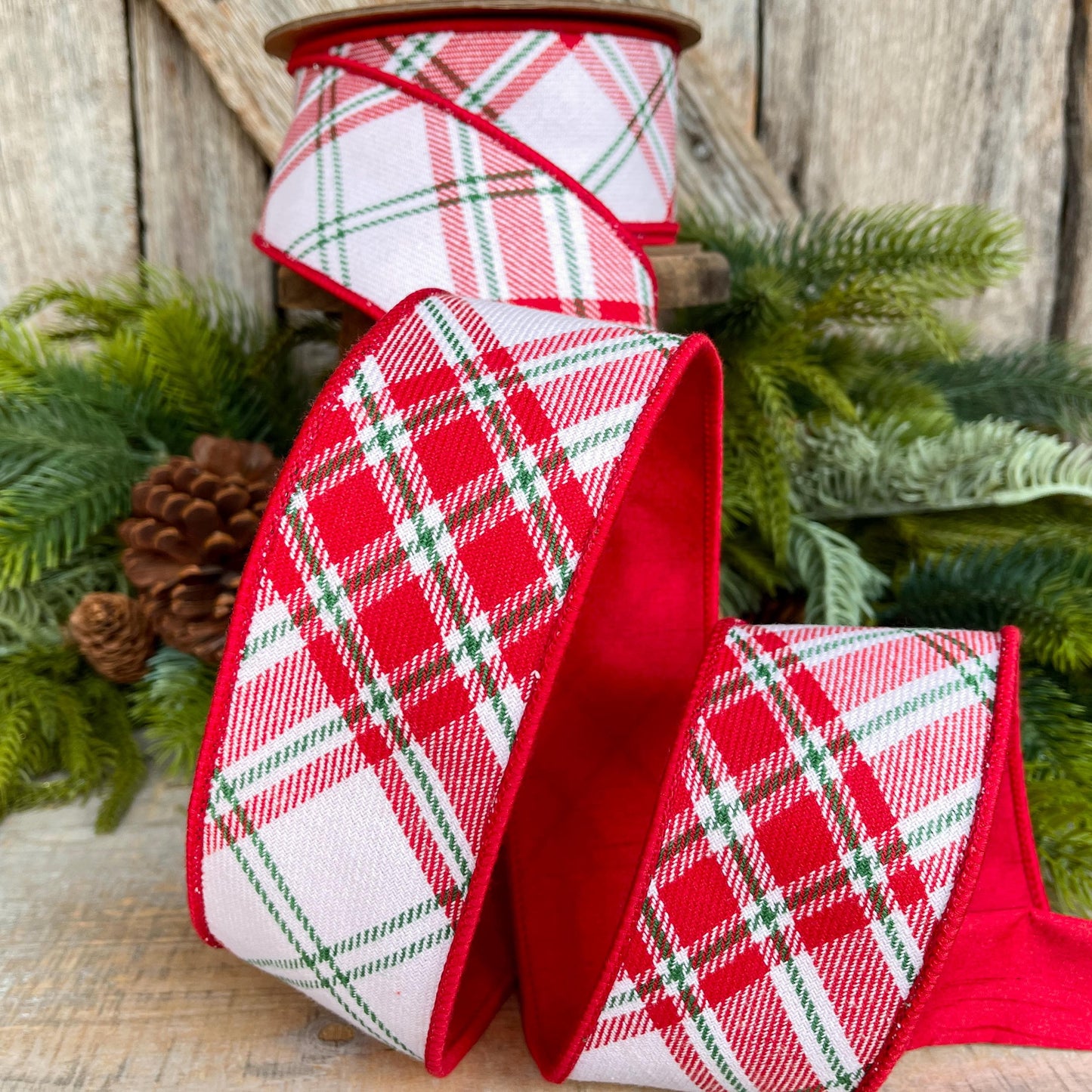 2.5" Red White Christmas Plaid, Christmas Plaid Ribbon, Christmas Tree RIbbon