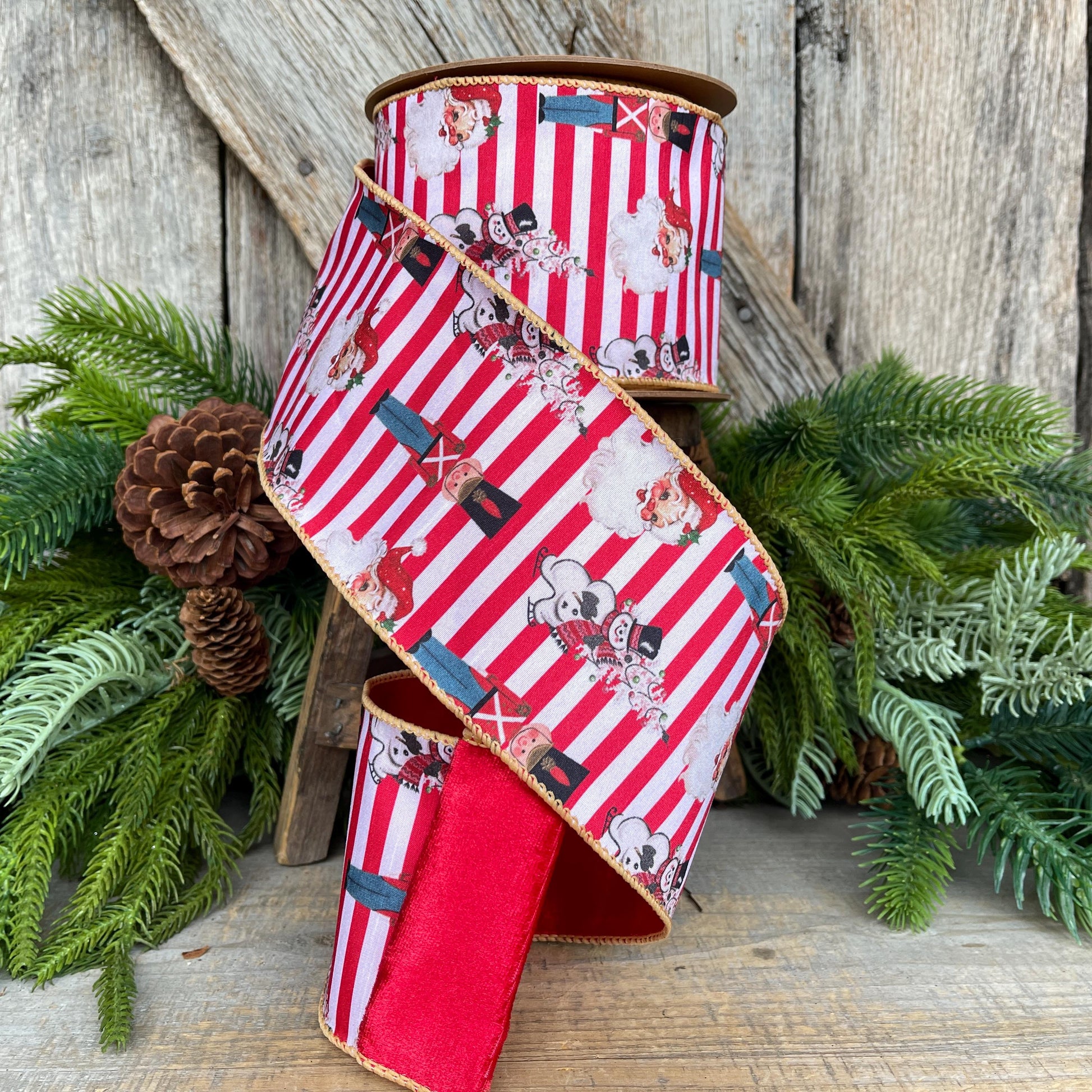 4" Vintage Nutcracker Ribbon, Red White Christmas Ribbon, Nutcracker Theme Ribbon