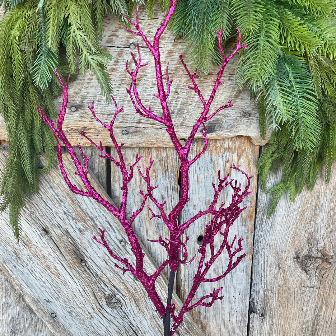 Hot Pink Glitter Halloween Twig Spray: 31" Halloween Picks Stems