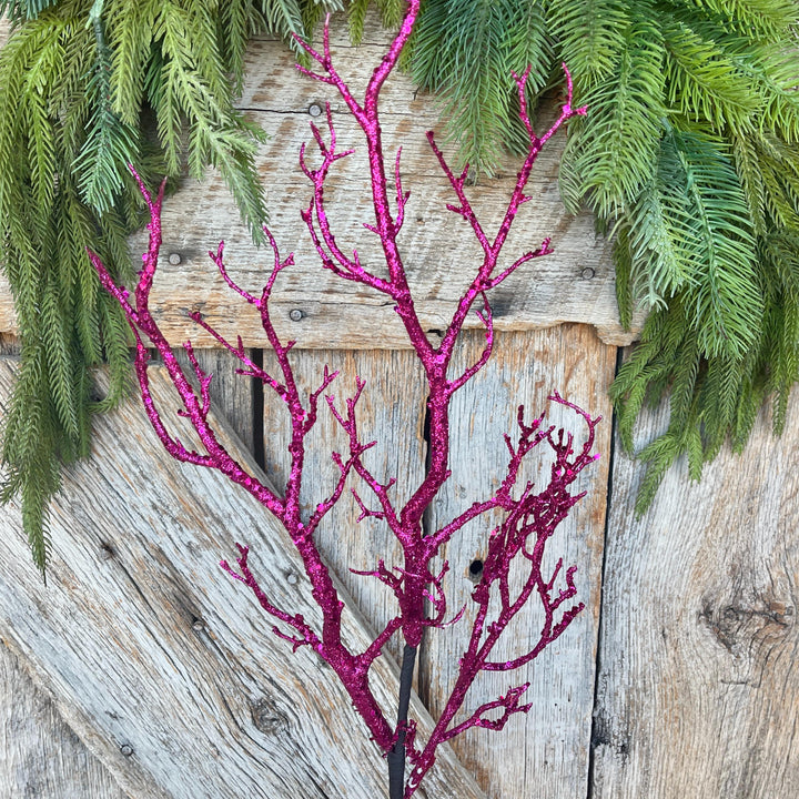 Hot Pink Glitter Halloween Twig Spray: 31" Halloween Picks Stems