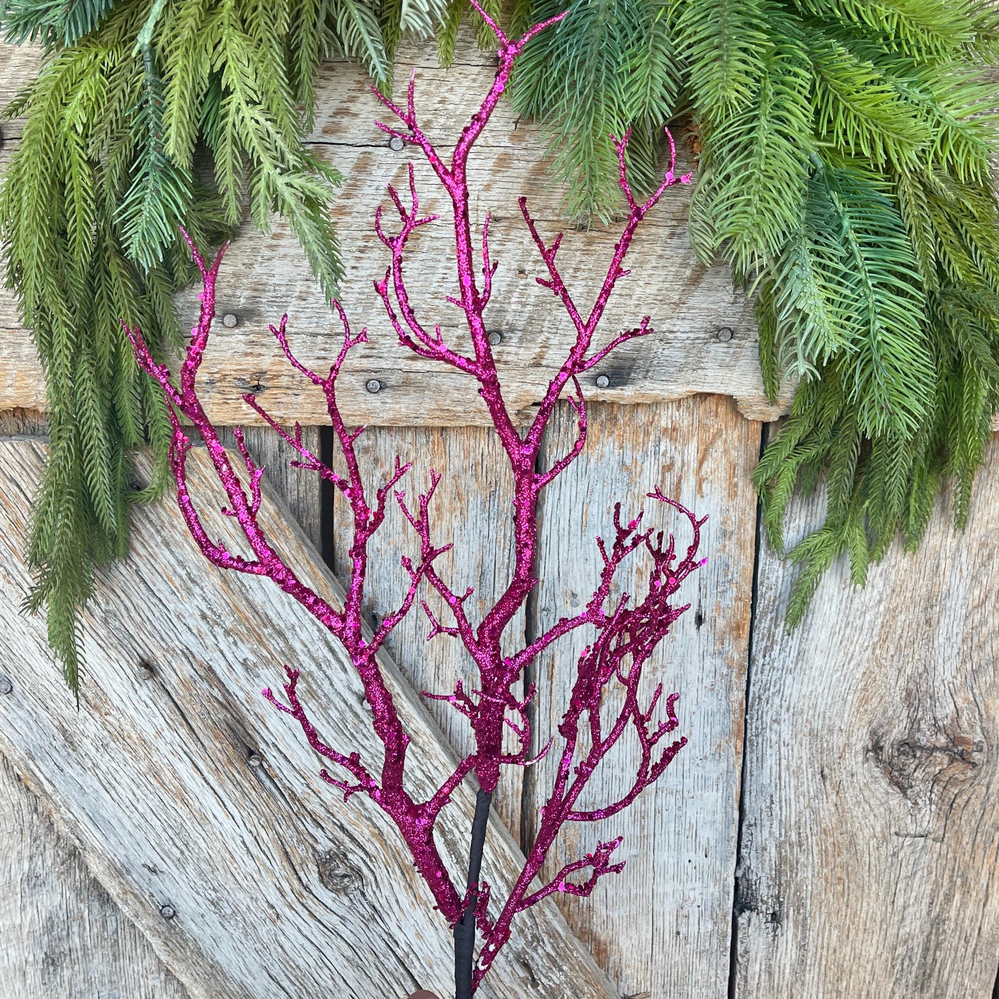 31" Hot Pink Glitter Twig Halloween Spray, Fucshia Spray, Halloween Twig Stem, 57266BT